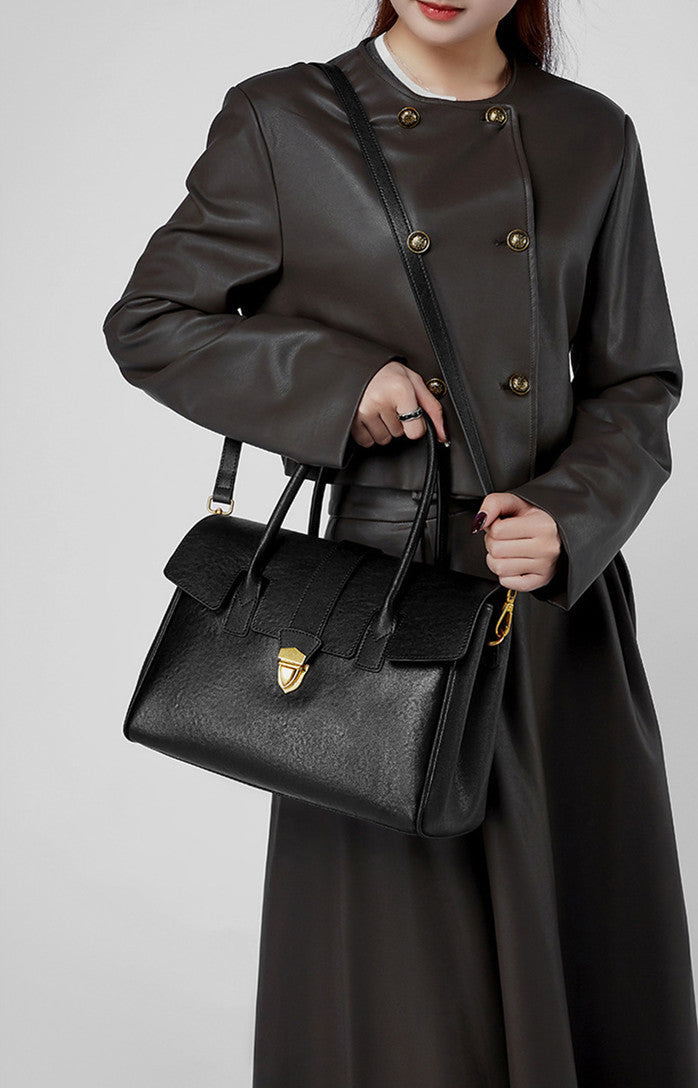 Stylish Leather Flap Work Bag for Women - Professional Office Tote with Multiple Pockets - Perfect for Business, Commuting & Travel