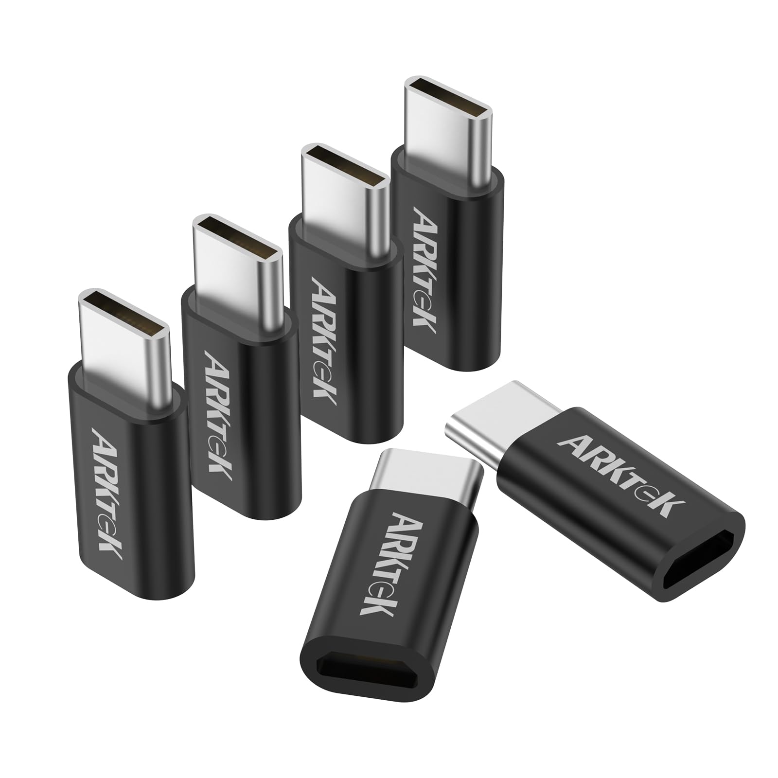 ARKTEK 6 Pack USB-C to Micro USB Adapter, Fast Charging & Data Transfer, Compatible with iPhone 16/15/15 Pro, AirPods 4 Plus, Galaxy S24/Note 20, Pixel 9 - Universal Type C Converter for Travel, Office & Home Use (Black)