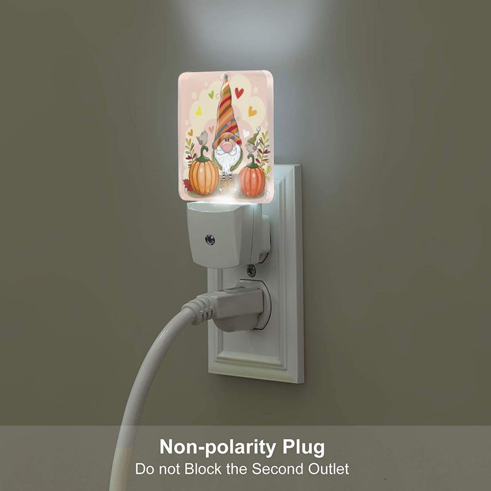 2-Piece Fall Cartoon Gnome Pumpkin LED Night Light with Auto Dusk-to-Dawn Sensor - Plug-in LED Home Decor Bedside Lamp for Kids & Adults - Perfect for Nursery, Bedroom, Halloween Decor, and Cozy Autumn Ambiance