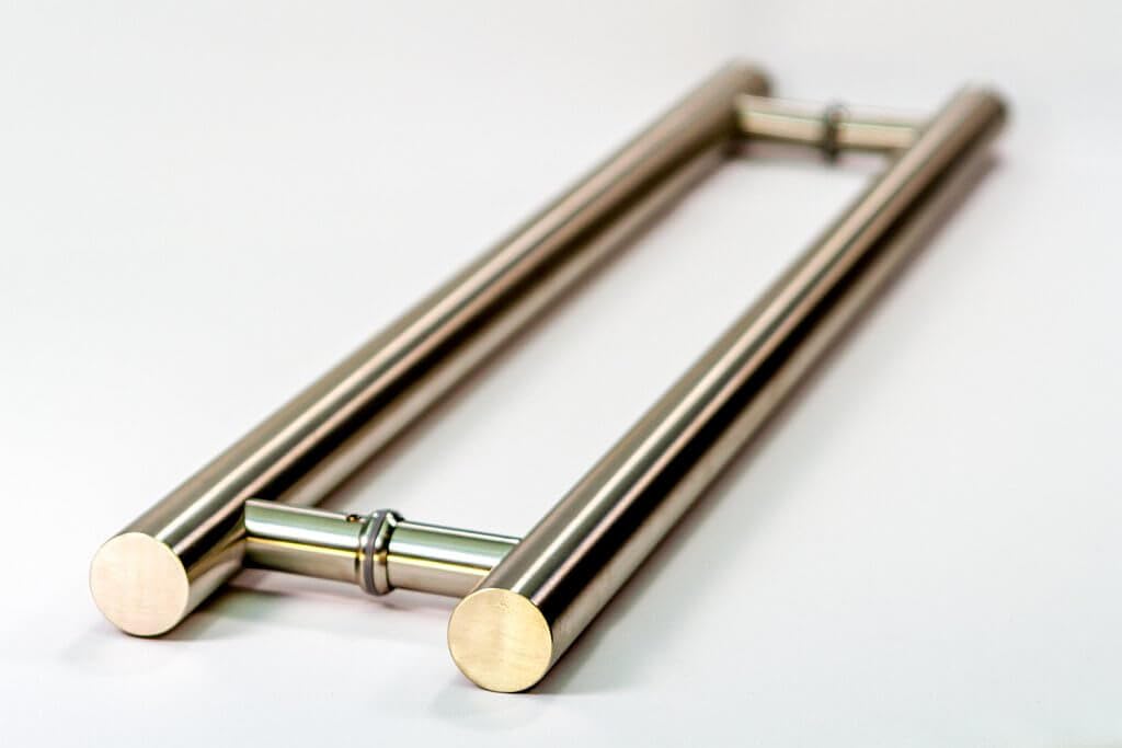 18 Inch 2-Sided Modern Brushed Nickel Satin Finish Door Handles - Stainless Steel H-Shaped Bar Pulls for Home, Office & Commercial Doors - Perfect for Shower Glass Doors & Sliding Barn Doors (Round H-Shaped Design)