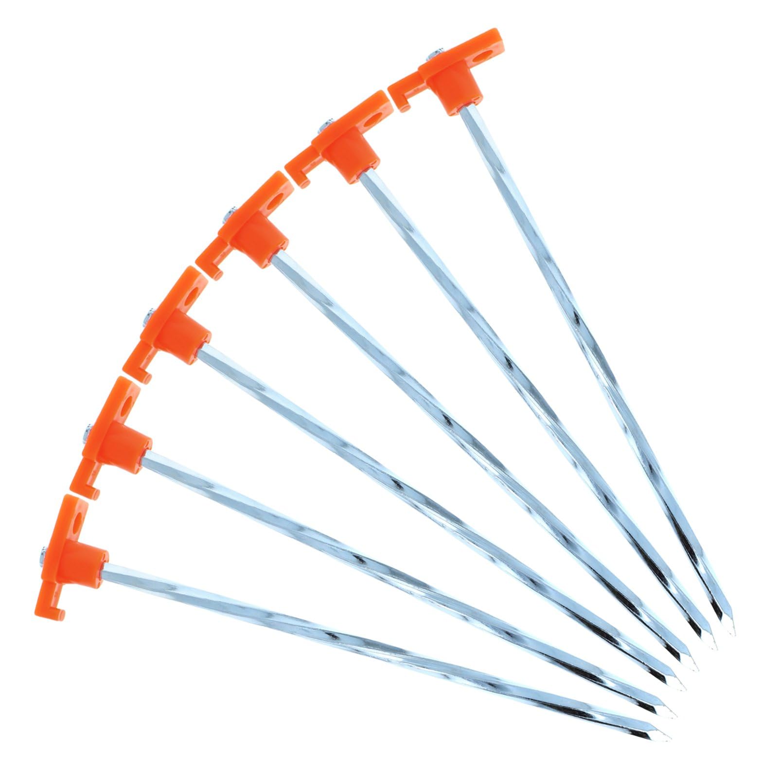 ASR Outdoor 6-Pack Universal Galvanized Steel Twisted PVC Tent Stakes for Camping, Canopy & Outdoor Gear - Heavy Duty Orange Ground Anchors (Perfect for Beach, Backpacking & Windy Conditions)