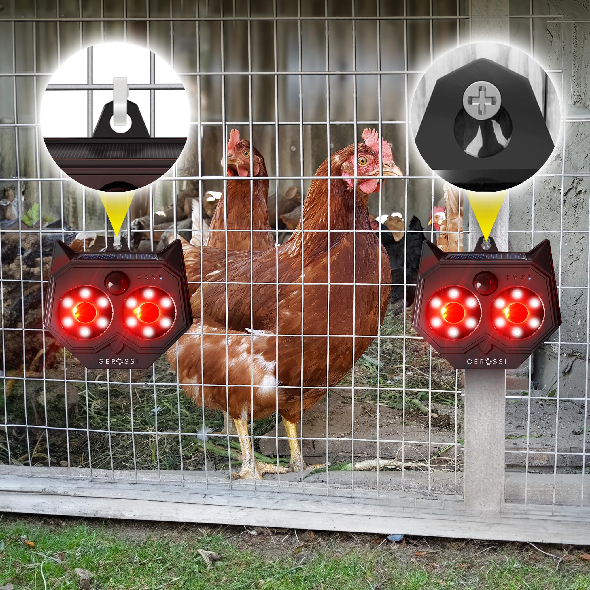 Solar Powered Animal Repellent Lights 2 Pack - Motion Activated Predator Eyes for Coyote, Deer, Fox, Raccoon Deterrent - Effective Pest Control Device for Chicken Coops, Farms, Gardens & Backyards - Outdoor Wildlife Protection Solution
