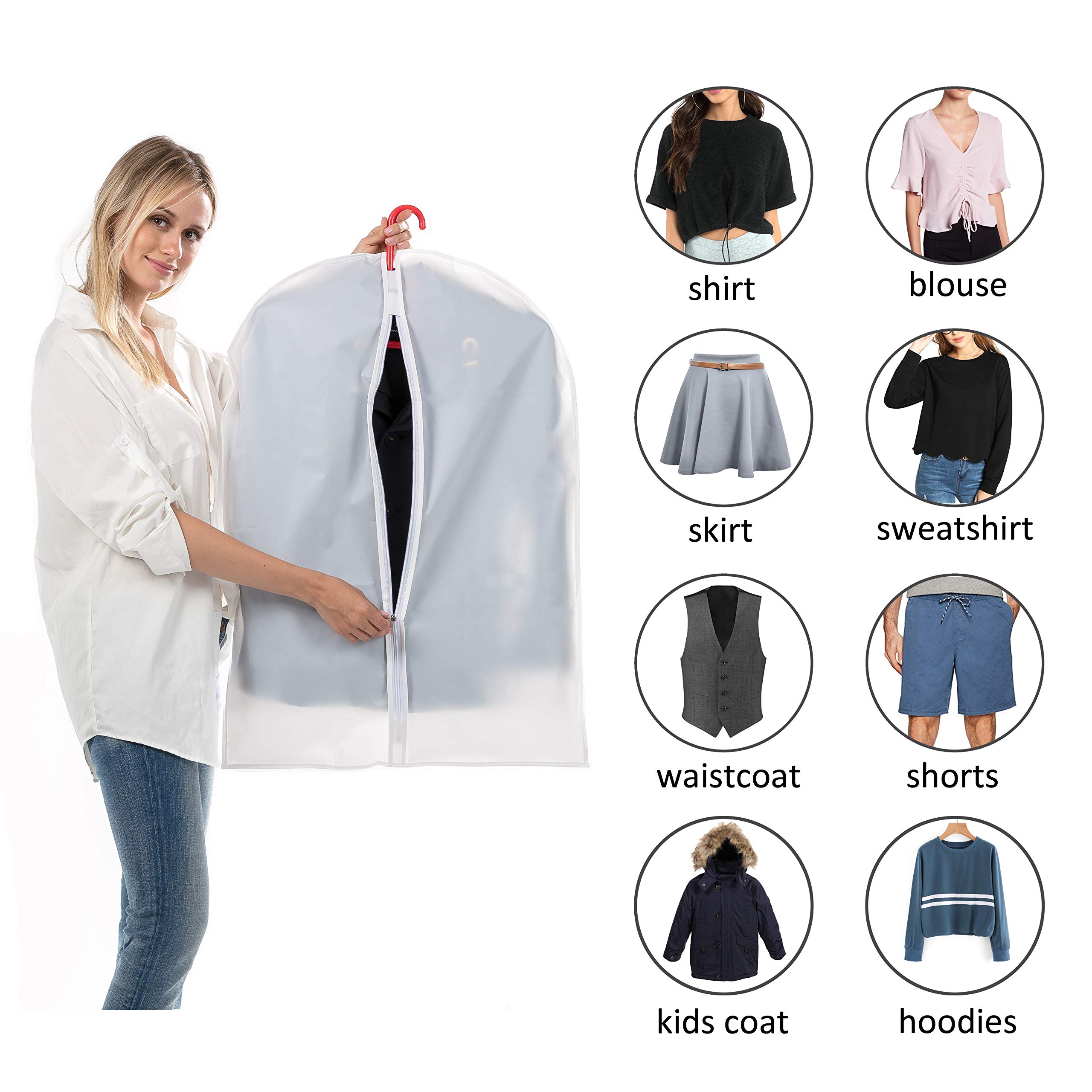 6 Pack Small Translucent Garment Bags - 31 Inch Hanging Clothing Storage with Cedar Balls for Boys & Girls Sweaters, Hoodies, Shorts | Travel, Closet Organization & Seasonal Clothes Protection