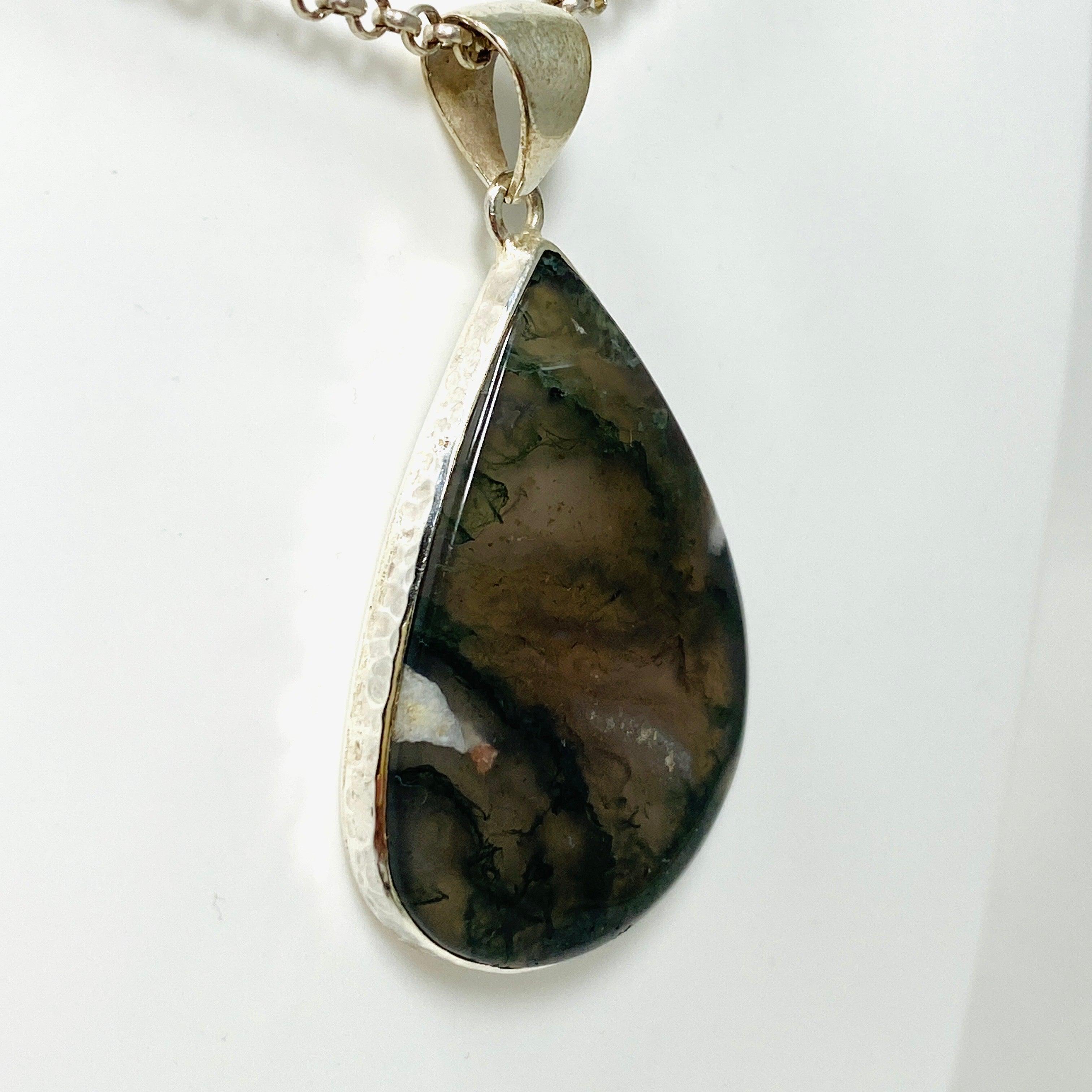Natural Moss Agate Teardrop Pendant Necklace - KPGJ3624 | Healing Crystal Jewelry for Women, Boho Chic Accessory | Perfect for Meditation, Yoga & Spiritual Gifts