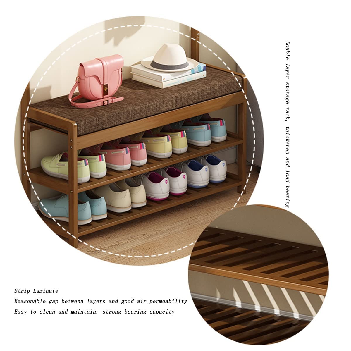OTBK 3-in-1 Bamboo Entryway Hall Tree Bench with Coat Rack & Shoe Storage - 60cm Multi-Functional Organizer for Entryway, Mudroom or Bedroom - Perfect for Storing Shoes, Hats & Winter Coats