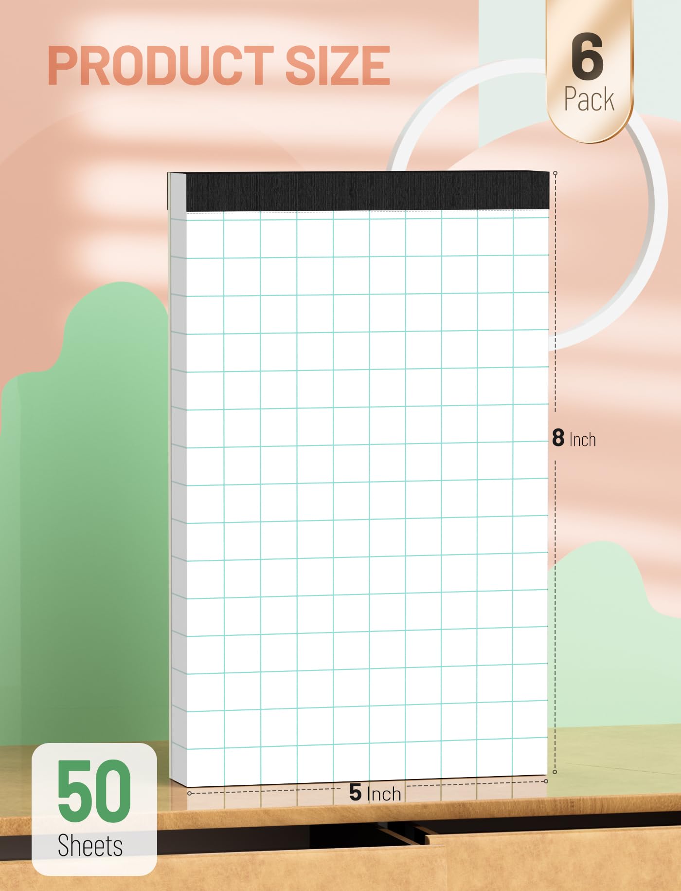 5x8 Graph Paper Notebook 6 Pack - Quadrille Grid Paper for Sketching, Drafting & Engineering - 2 Squares per Inch, 50 Sheets per Pad - Perfect for Students, Architects & Designers