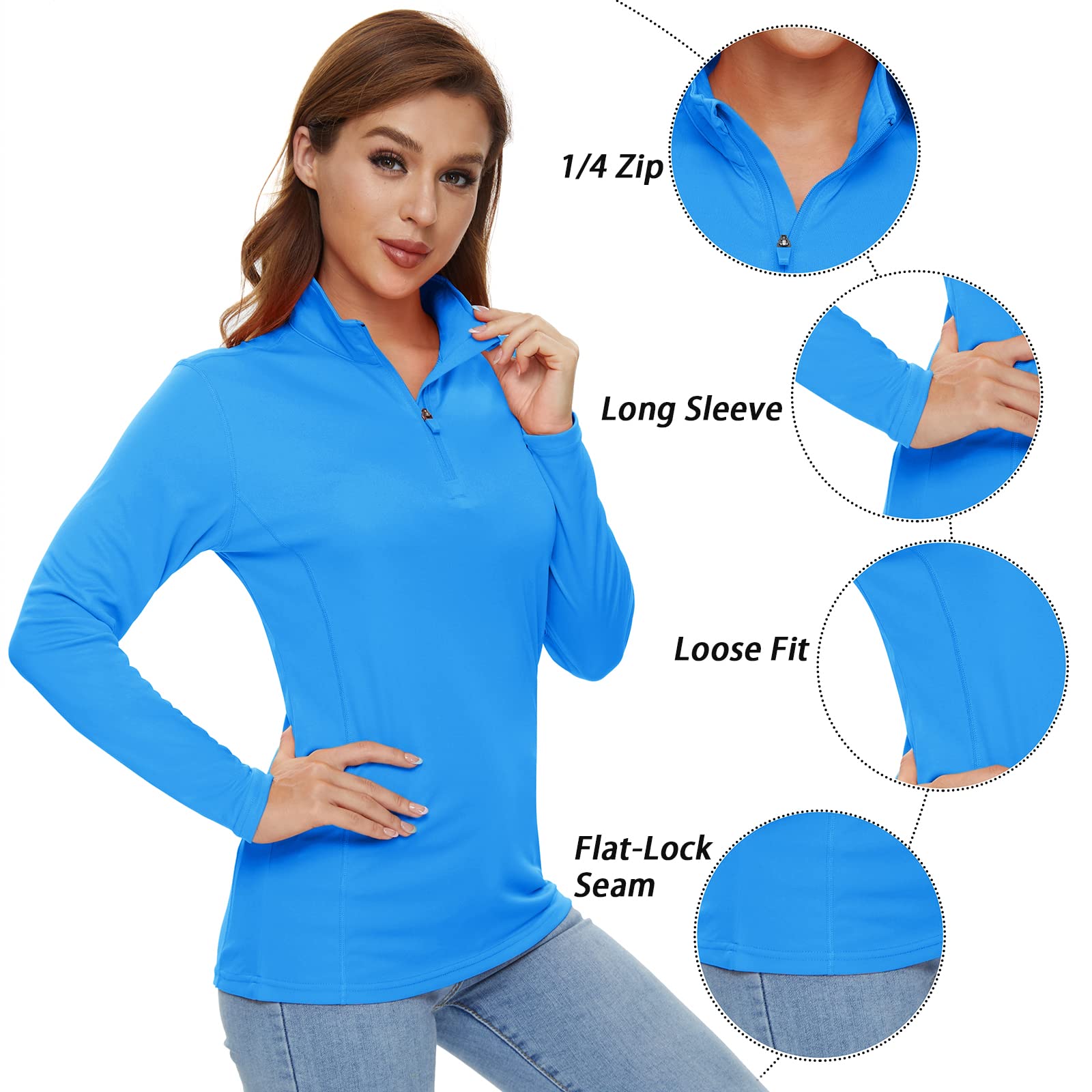 CRYSULLY Women's Long Sleeve Sun Protection Shirt - UPF 50+ UV Blocking, 1/4 Zip Quick Dry Hiking Top for Summer, Outdoor Activities & Travel