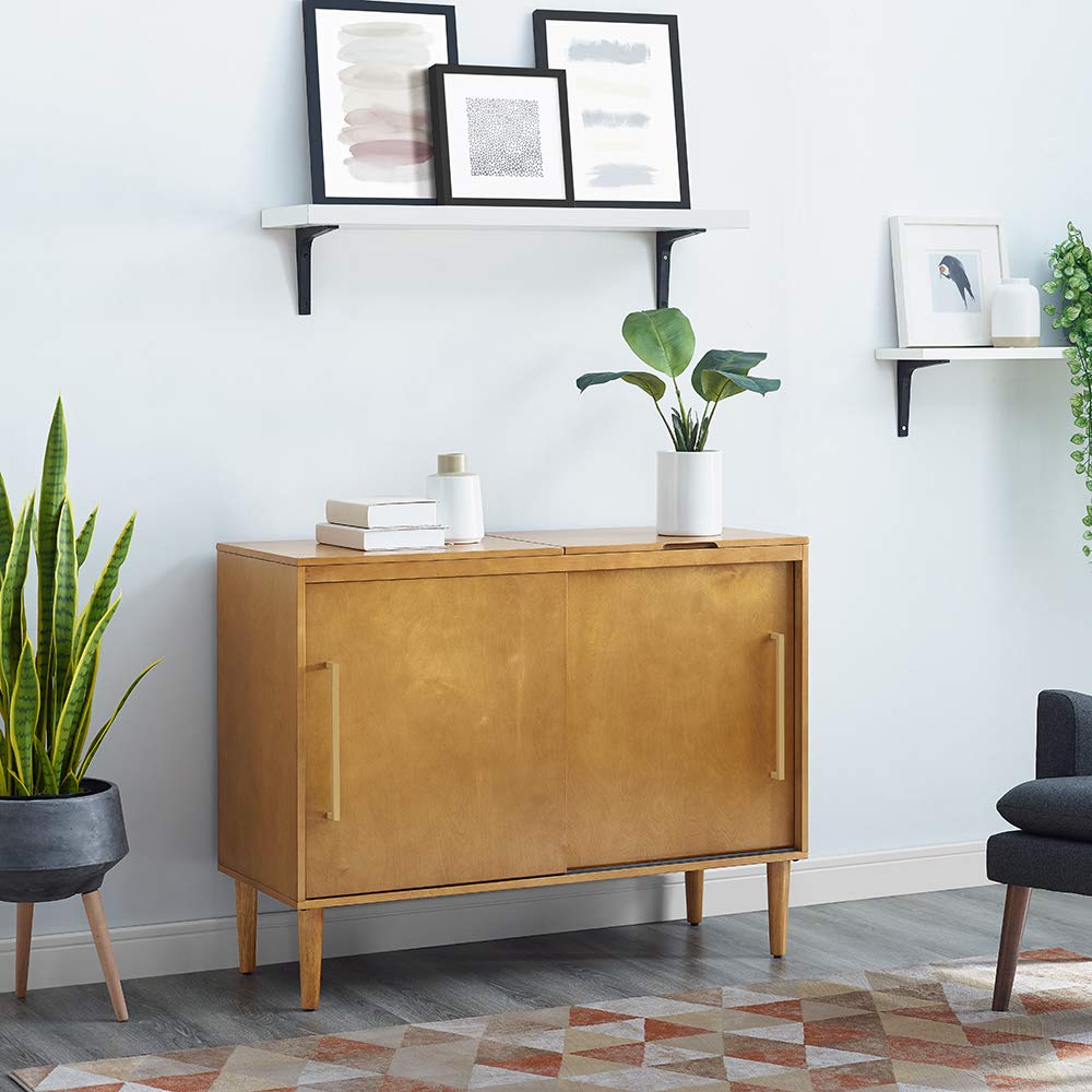 Crosley Everett Media Console & Vinyl Record Player Stand with Storage - Perfect for Living Room, Home Theater & Vinyl Record Collection - Acorn Finish