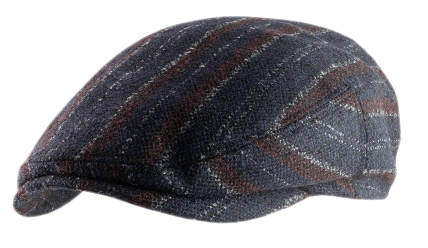 Lierys Navy Virgin Wool & Polyester Blend Chalk Stripe Flat Cap - Classic Men's Hat for Casual Wear, Outdoor Activities & Vintage Fashion