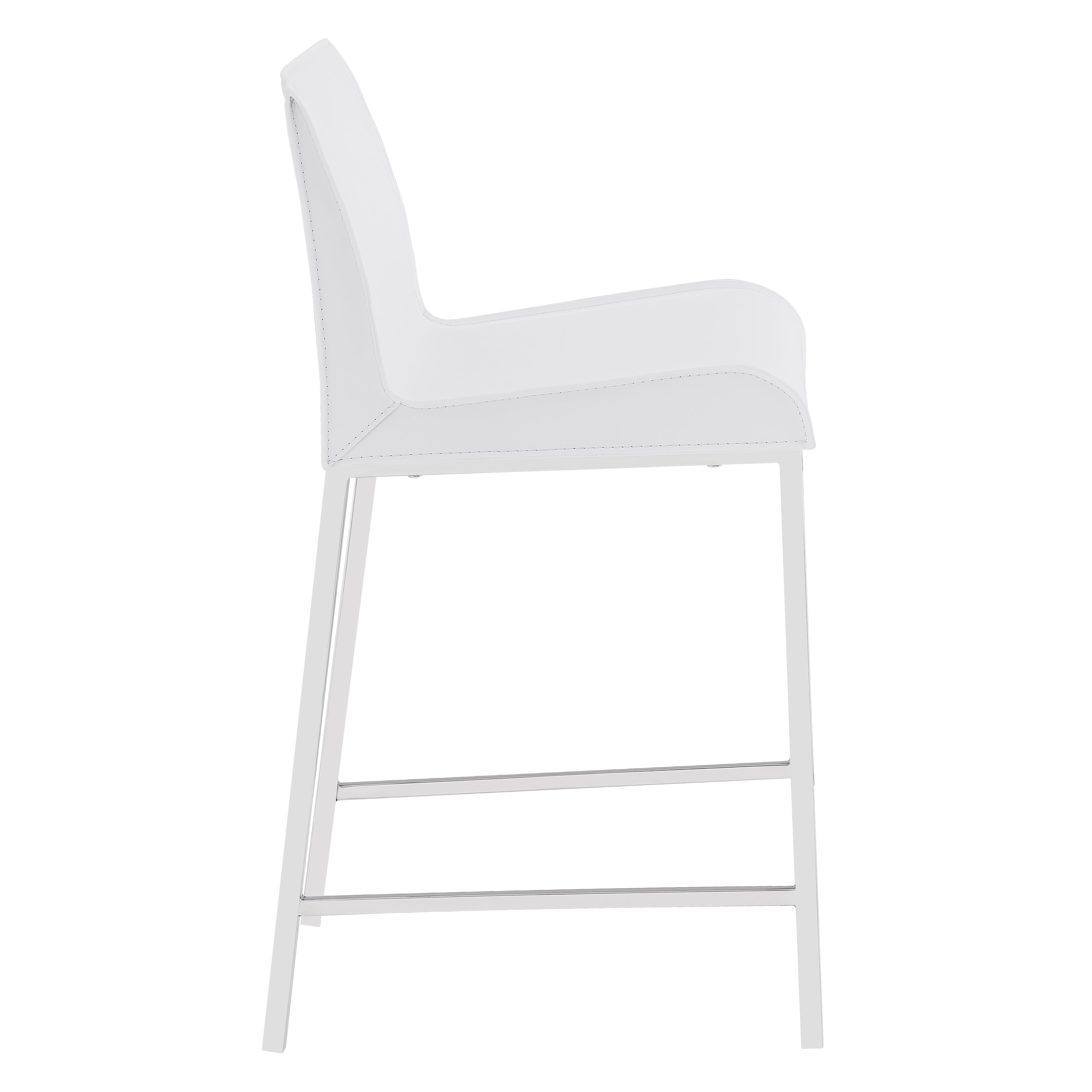 White Cam Counter Stool Set of 2 with Polished Stainless Steel Legs - Modern Bar Stools for Kitchen Island, Breakfast Nook & Home Bar Seating
