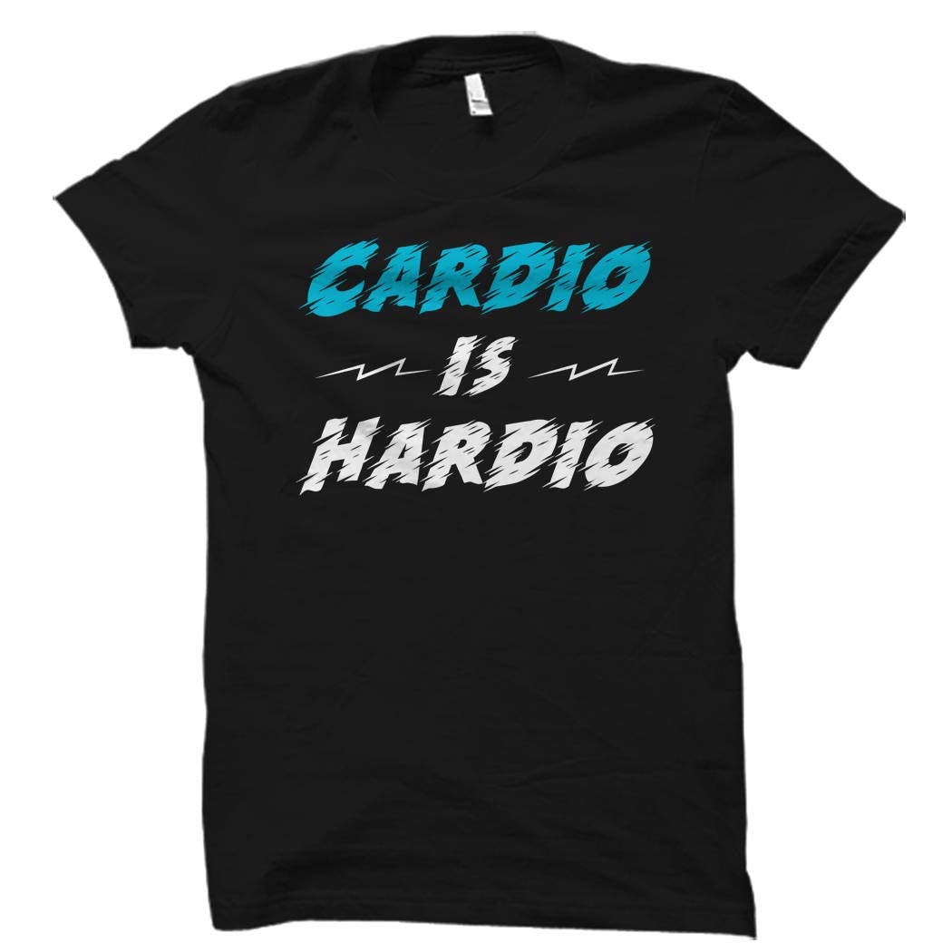 Funny Cardio Workout T-Shirt for Women - 'Cardio is Hardio' Gym Shirt - Black Fitness Tee for Running, Cycling & Gym Training