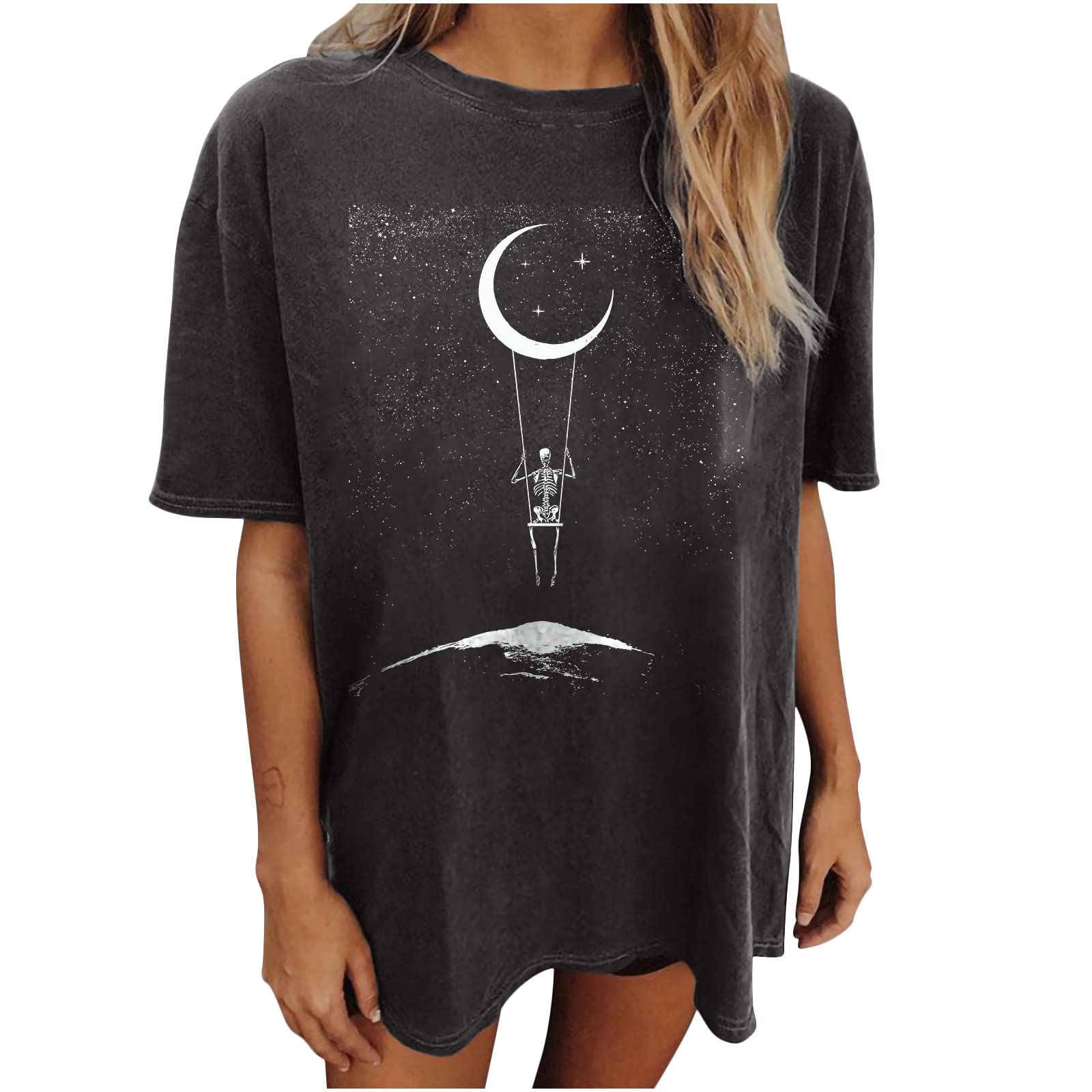Vintage Y2K Women's Short Sleeve Skeleton Graphic T-Shirt - Dark Gray Shoulder Tee | Lightweight Summer Cool Top for Casual Wear, Street Style & Festival Outfits