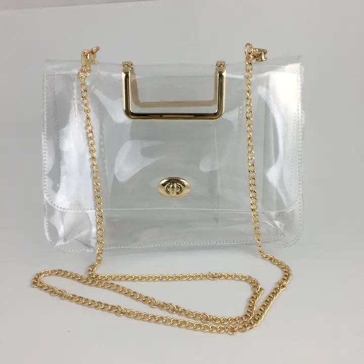 Stylish Large Gold Chain Clear Purse for Women - Trendy Transparent Clutch Bag for Parties, Concerts & Evening Events