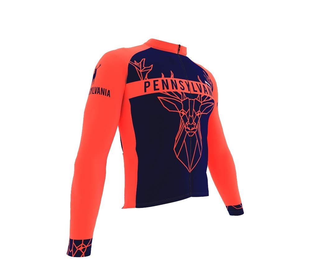 ScudoPro Pro Thermal Long Sleeve Cycling Jersey for Men - Pennsylvania State Icon Design, Warm Winter Bike Riding Gear for Road & Mountain Biking