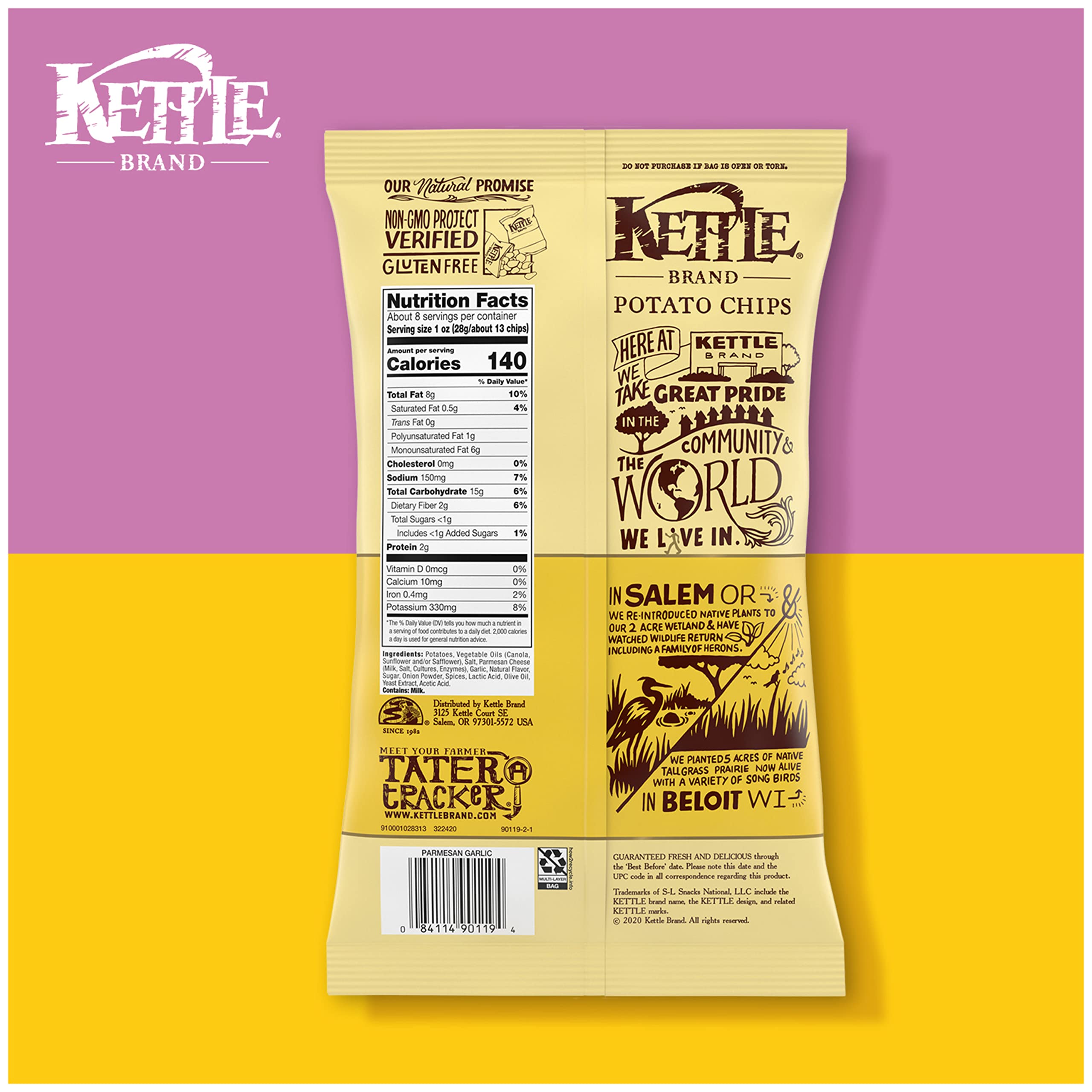 Kettle Brand Parmesan Garlic Kettle Cooked Potato Chips - 8.5 Oz Bag | Crunchy Snack for Parties, Picnics & Movie Nights