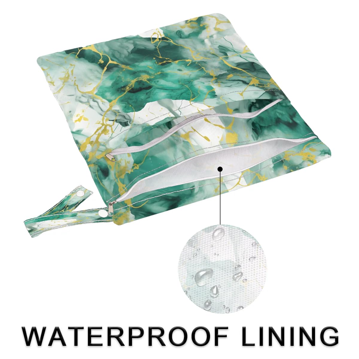 Waterproof Wet Dry Bag 2-Pack - Green Marble Swimsuit Storage & Laundry Organizer | Reusable Cloth Diaper Wet Bag for Beach, Pool, Gym, Yoga | Perfect for Swimsuits, Baby Care & Travel Essentials