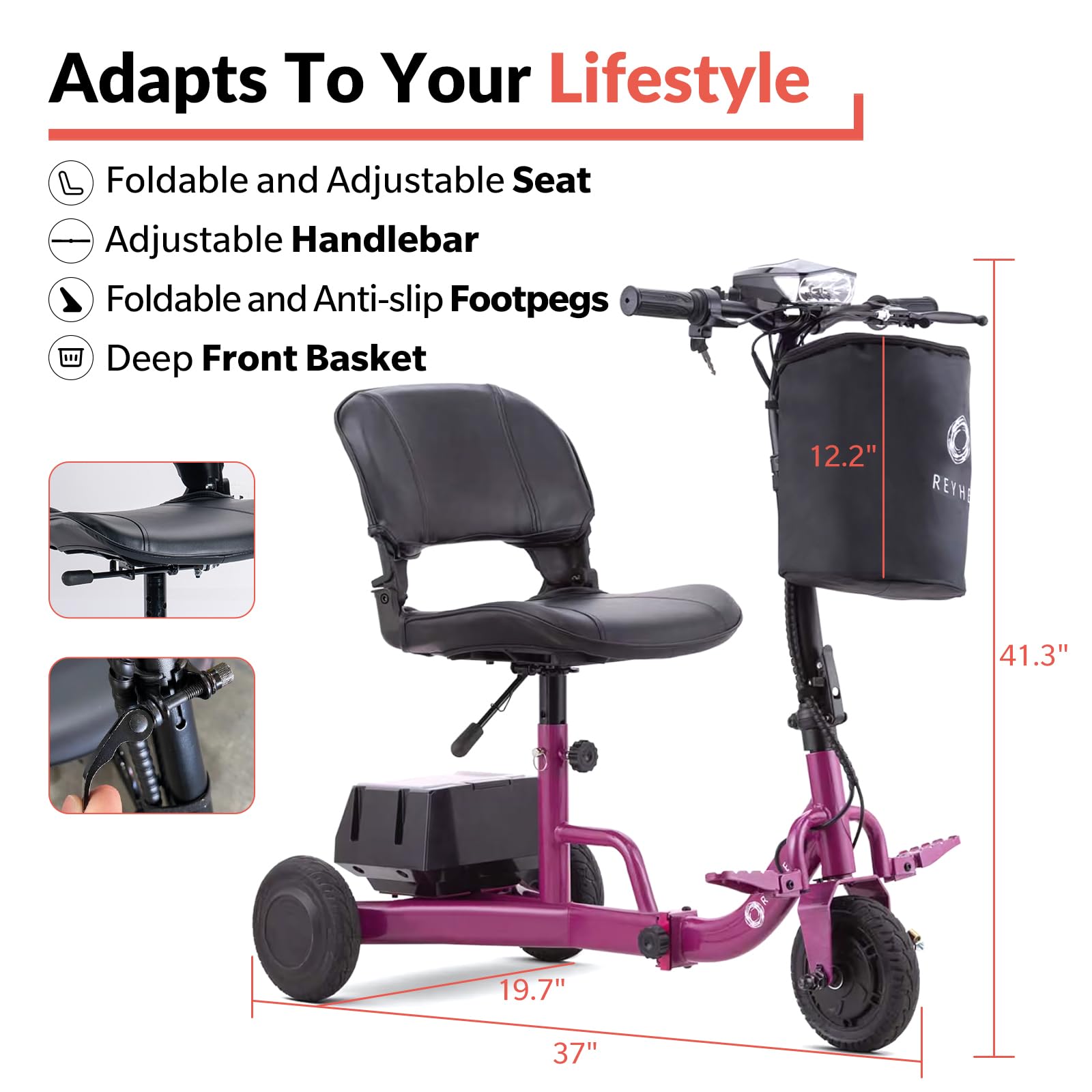 Lightweight Folding Electric Mobility Scooter for Adults & Seniors - 50 Lbs Portable Scooter with 8 Mile Range, 3.5 MPH Speed, 2 Detachable Batteries, Adjustable Seat & 300 Lb Capacity - Perfect for Shopping, Travel & Outdoor Activities
