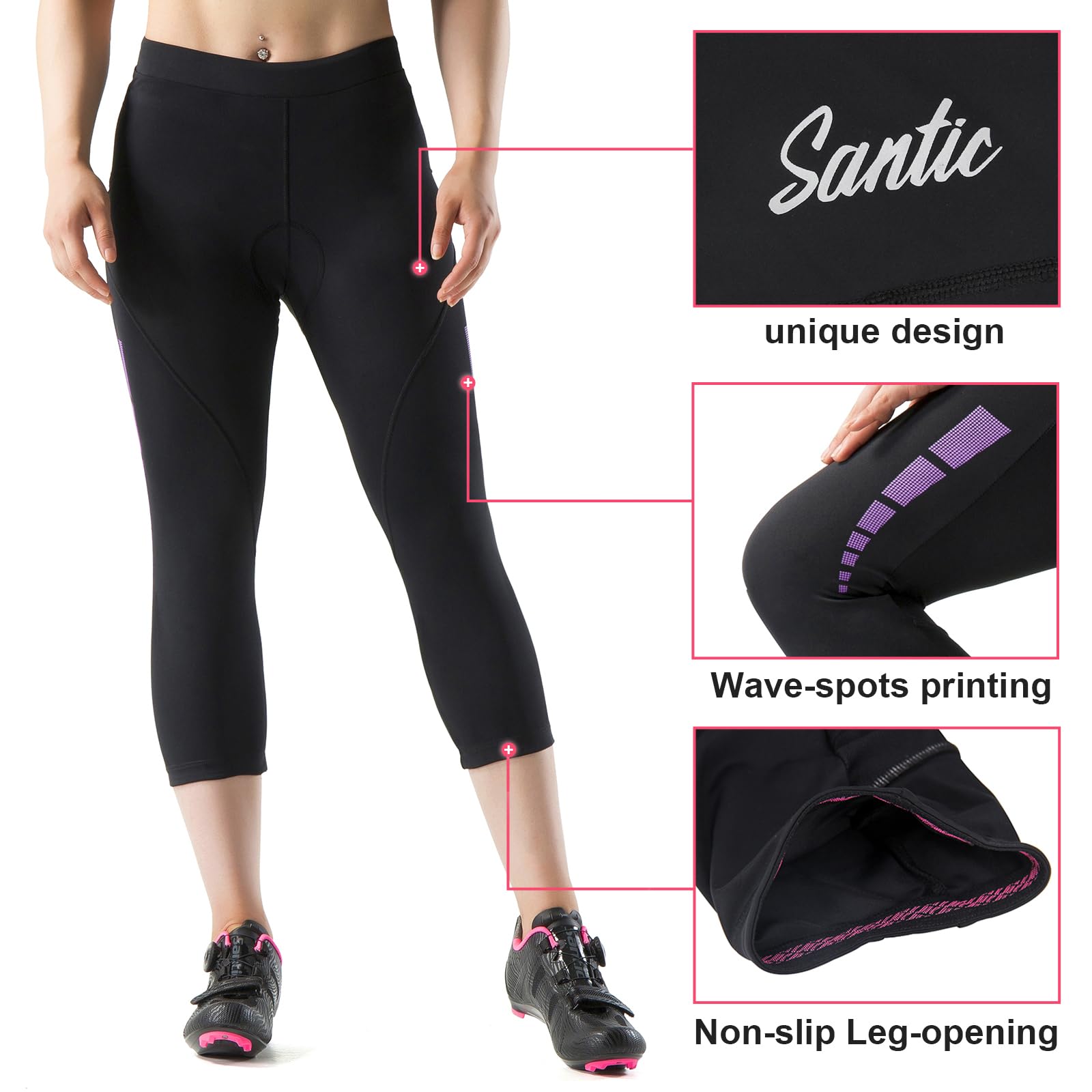 Santic Women's 4D Padded Cycling Capris - Breathable 3/4 Bike Shorts for Road & Mountain Biking | Perfect for Commuting, Spinning Classes & Outdoor Workouts
