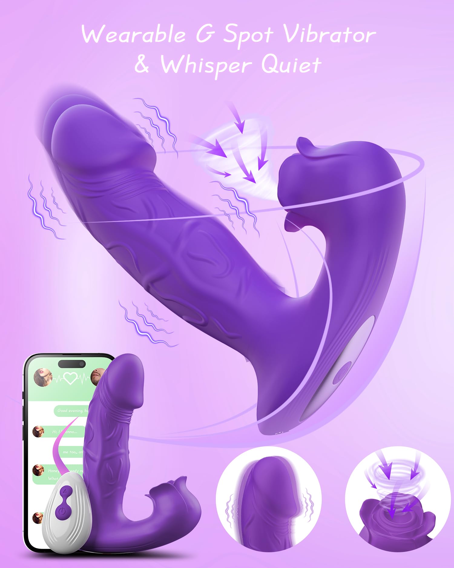Premium Rose Vibrator for Women - 9 Suction & Vibration Modes, Remote Control G-Spot & Nipple Stimulator, Anal Plug - Adult Sex Toy for Women & Couples (Dark Purple) - Perfect for Solo Play & Couples Intimacy