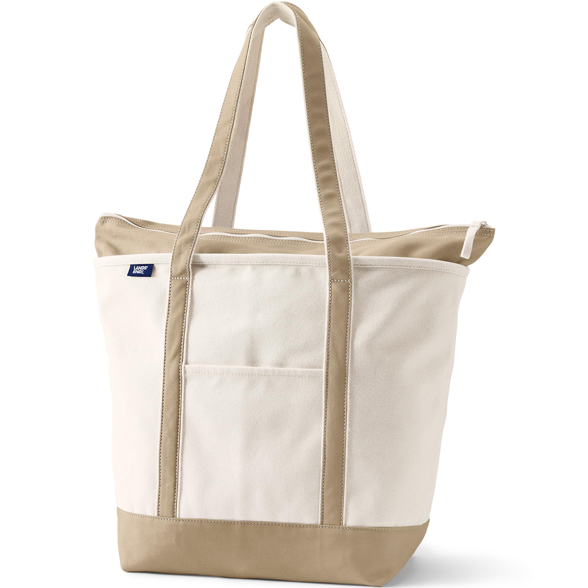 Lands' End Zip Top Long Handle Canvas Tote Bag - Durable & Stylish Large Carryall for Work, Travel, Shopping & Beach (Multiple Colors)
