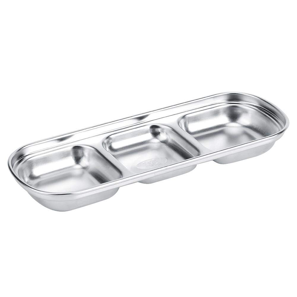 Ymiko 3-Grid Stainless Steel Dipping Bowls - Deep Condiment Serving Dishes for Sauce, Vinegar, Ketchup & BBQ | Perfect for Parties, Sushi, Dumplings & Hot Pot Dining