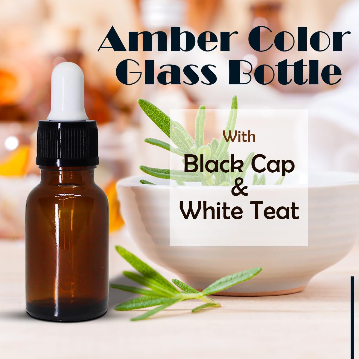 NSB Herbals 15ml Amber Round Empty Glass Bottle with Glass Dropper, Black Ring & White Silicone Teat - Leak Proof, Refillable for Essential Oils, DIY Perfumes, Aromatherapy (Pack of 3) - Perfect for Travel, Home Use & Gift Packaging