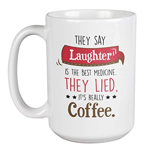 Funny Coffee Mug - 15oz Witty 'Laughter Is the Best Medicine' Ceramic Cup for Coffee & Tea Lovers | Perfect Gift for Office, Home, or Friends