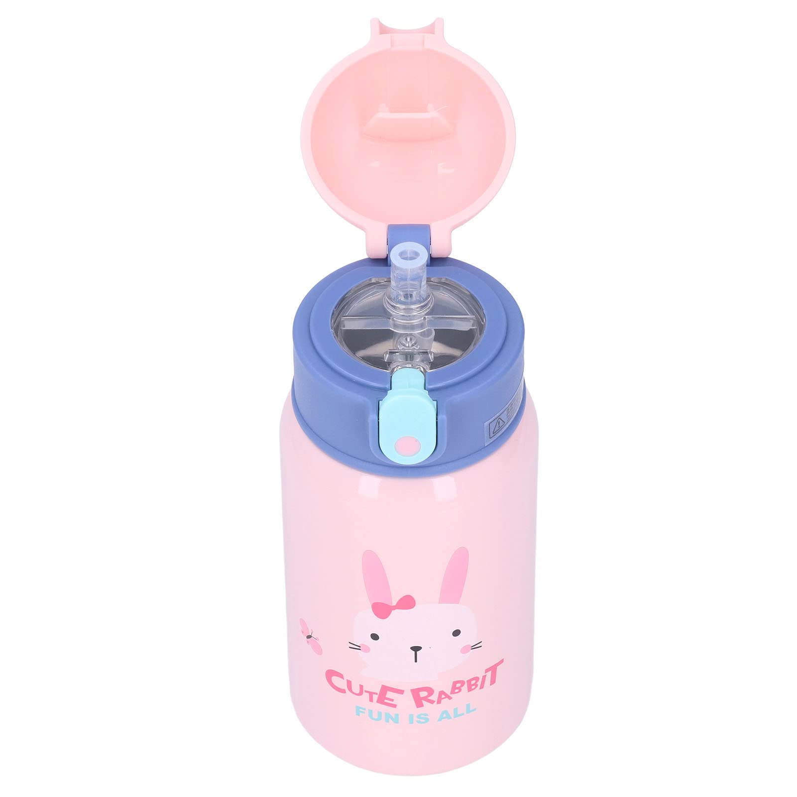 Cartoon Vacuum Insulated Water Bottle for Kids - 400ml Leak Proof Stainless Steel Travel Mug with Soft Straw & Push Button Lid, Cute Rabbit Design - Perfect for School, Outdoor Activities & Travel
