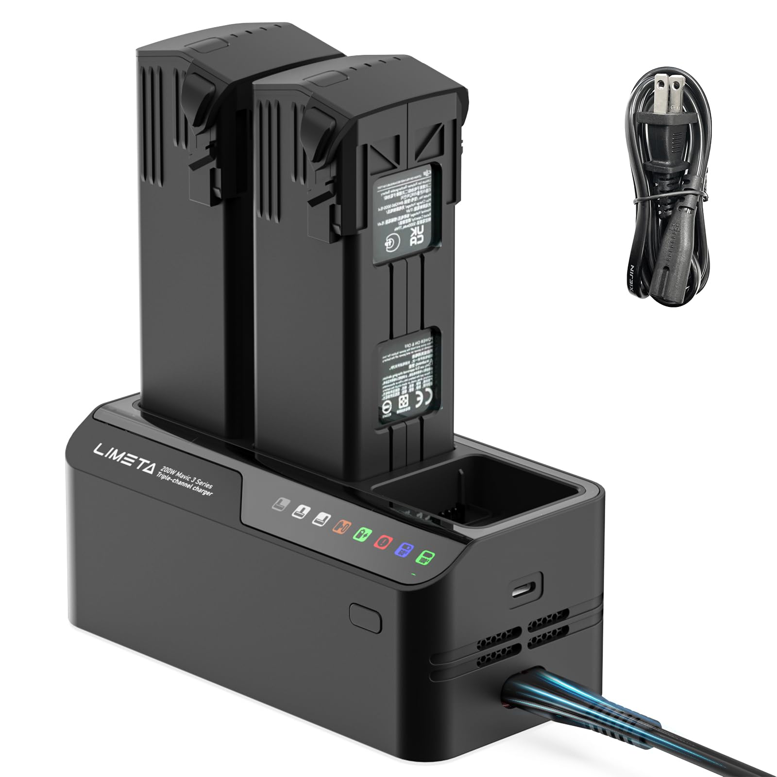 LIMETA Mavic Series 3 Smart Battery Charger 200W - 3-Port Fast USB Charging Hub for DJI RC Pro Plus/RC Pro/RC/N1 Controller (No Batteries Included) - Perfect for Drone Enthusiasts & Professional Aerial Photography