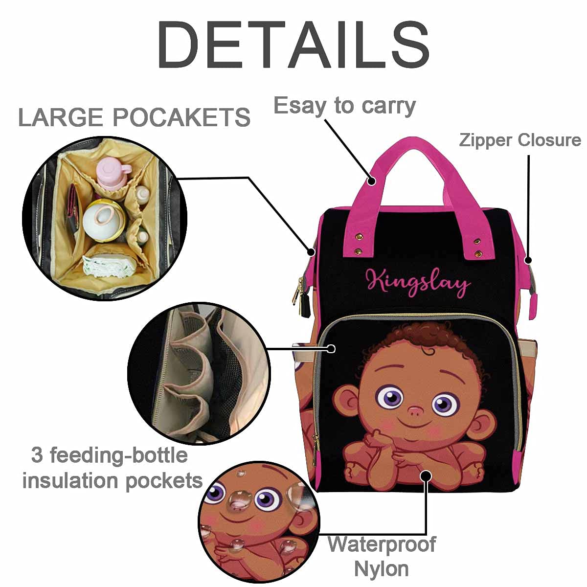 Custom Personalized Diaper Backpack for Moms - Waterproof Multifunctional Baby Boy Nursing Bag, African American Design, Travel & Daypack - Perfect Gift for New Moms & Baby Showers