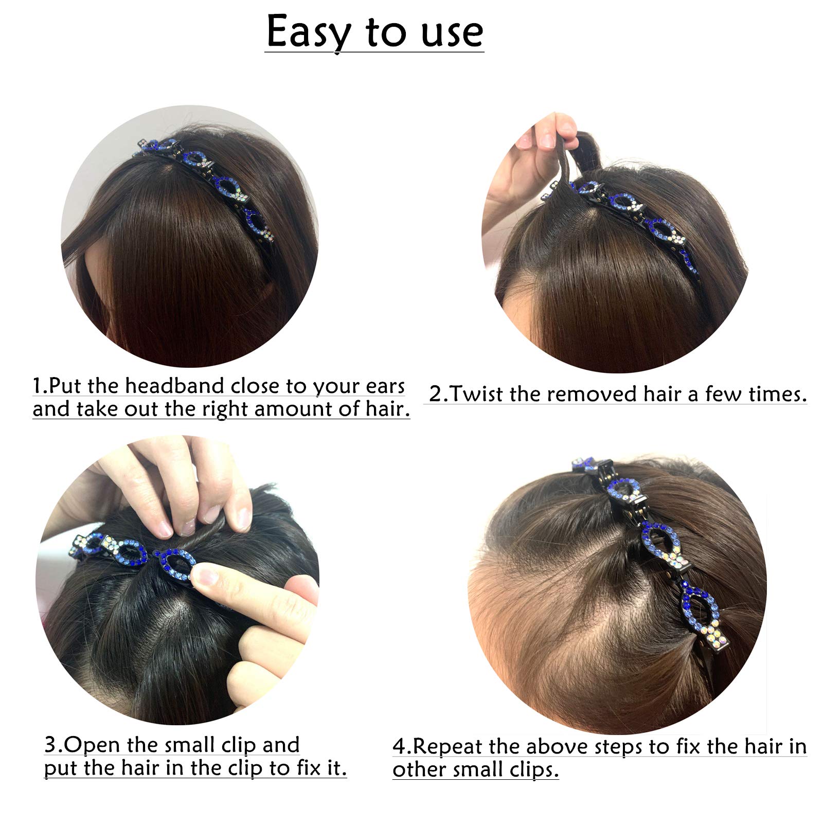 Rhinestone Hair Bands for Women & Girls – Double Bangs Hair Accessories, Korean Braided Headbands with Clips, Twist Headbands for Styling – Perfect for Parties, Weddings & Everyday Fashion