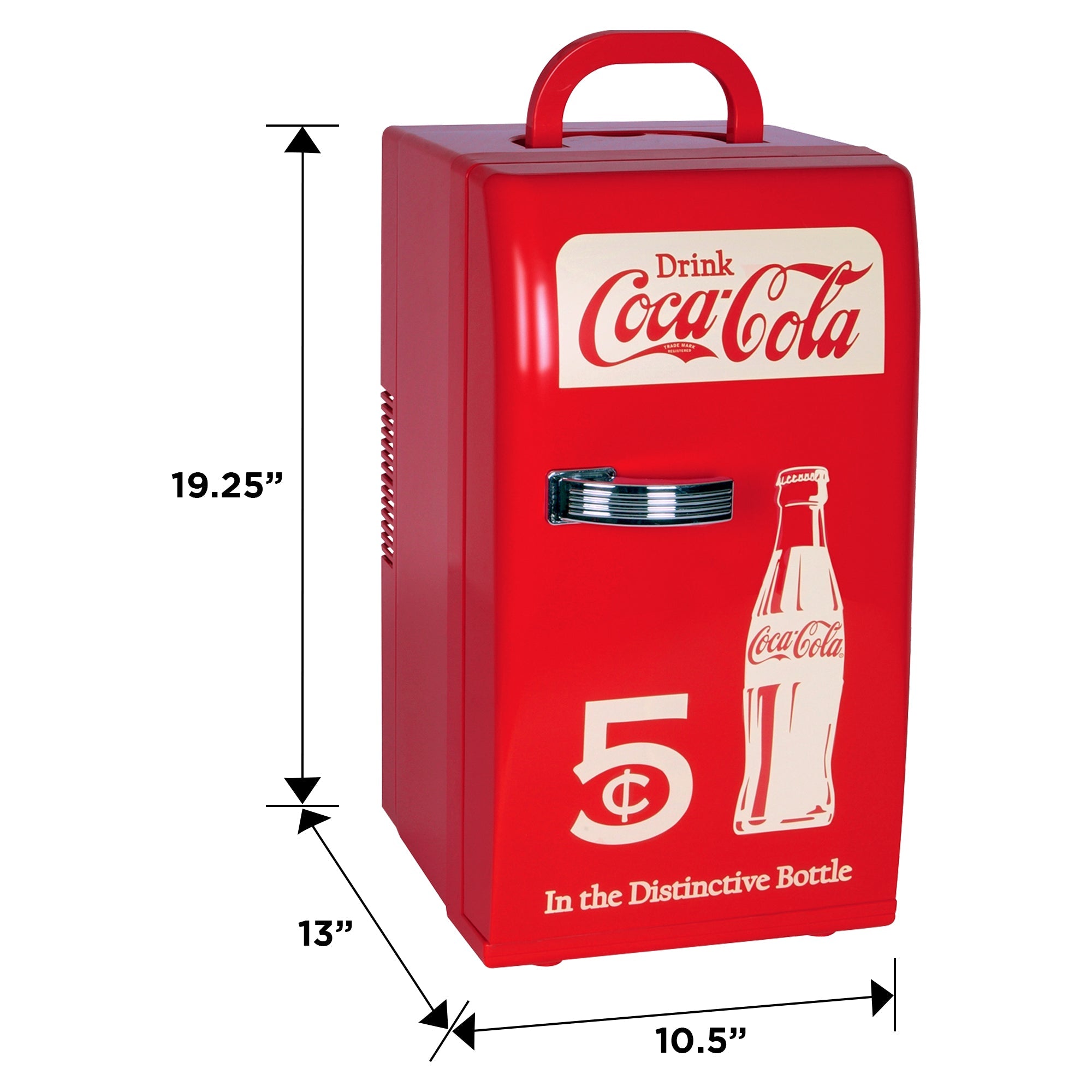 Retro Coca Cola Mini Fridge 18 Can Capacity - 22L (23 qt) Portable Cooler with 12V DC & 110V AC Power Cords - Red Compact Refrigerator for Drinks, Snacks & Lunch - Perfect for Home, Office, Dorm, RV & Car Travel