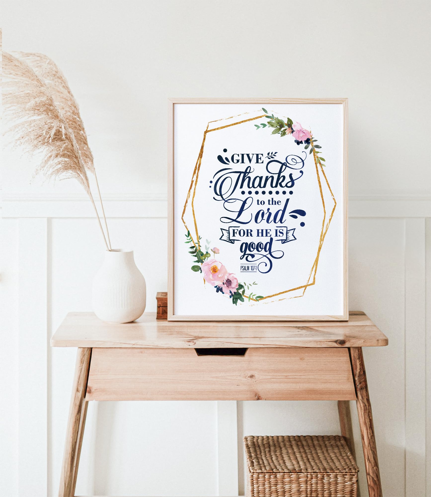 Inspirational 'Give Thanks To The Lord' Art Print - Unframed 8x10 Religious Wall Decor with Motivational Quote - Perfect for Home, Office, or Church - Bible Verse Wall Art for Prayer Rooms & Christian Gifts