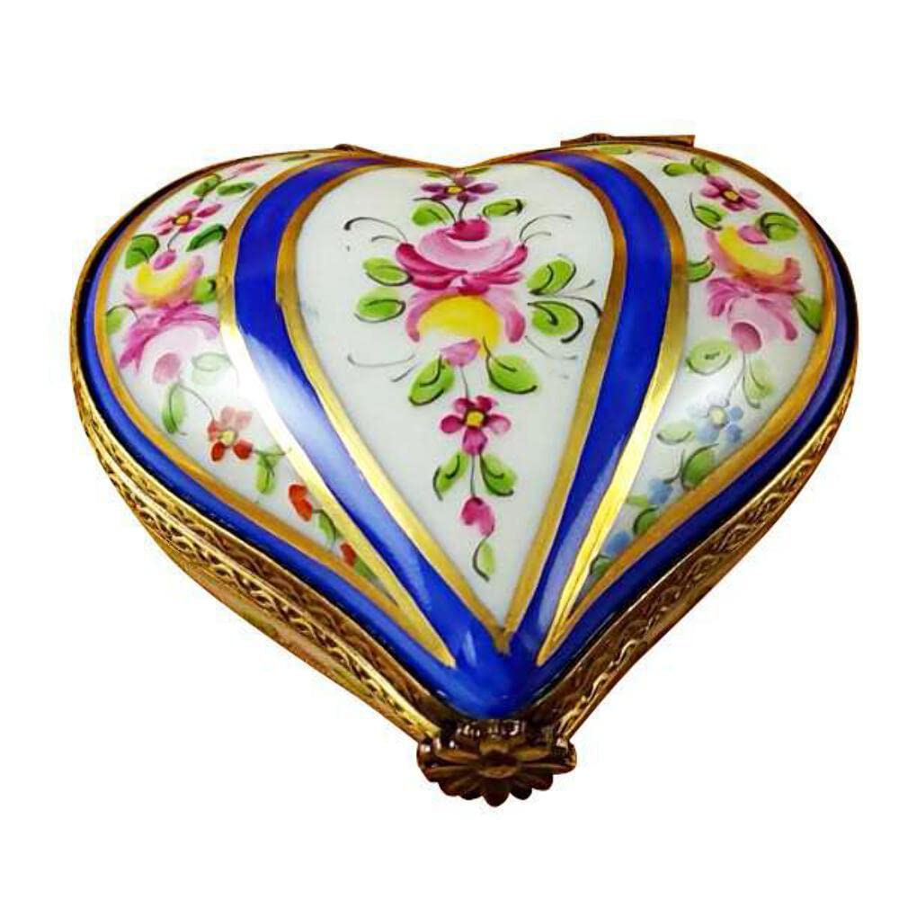 Blue Striped Heart Limoges Porcelain Box - Hand-Painted French Collectible Trinket Jewelry Storage | Perfect for Valentine's Gift, Home Decor & Keepsake Display