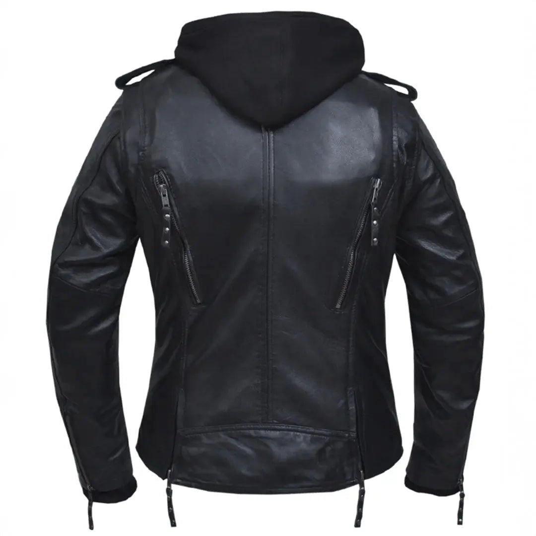 Open Road Women's Hooded Classic Leather Motorcycle Jacket - Stylish Biker Jacket for Riding & Casual Wear - Perfect for Motorcycle Enthusiasts & Fashion Lovers
