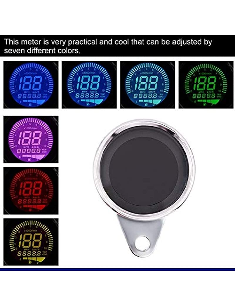 Universal Motorcycle LCD Digital Speedometer Odometer - TECHOMETER Fuel Gauge with Chrome Finish for Bike & Scooter - Perfect for Street Bikes, Cruisers & Off-Road Motorcycles