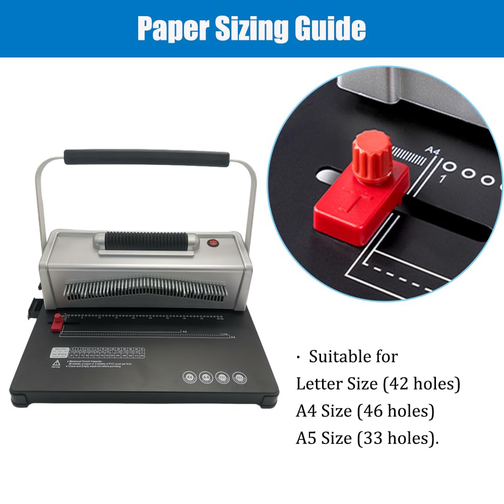 Electric Spiral Binding Machine with 46 Holes | Manual Round Hole Punch Book Binder | Adjustable Side Margin | Includes 100pcs Plastic Coils & Pliers | Perfect for Office Documents, School Projects & DIY Book Binding