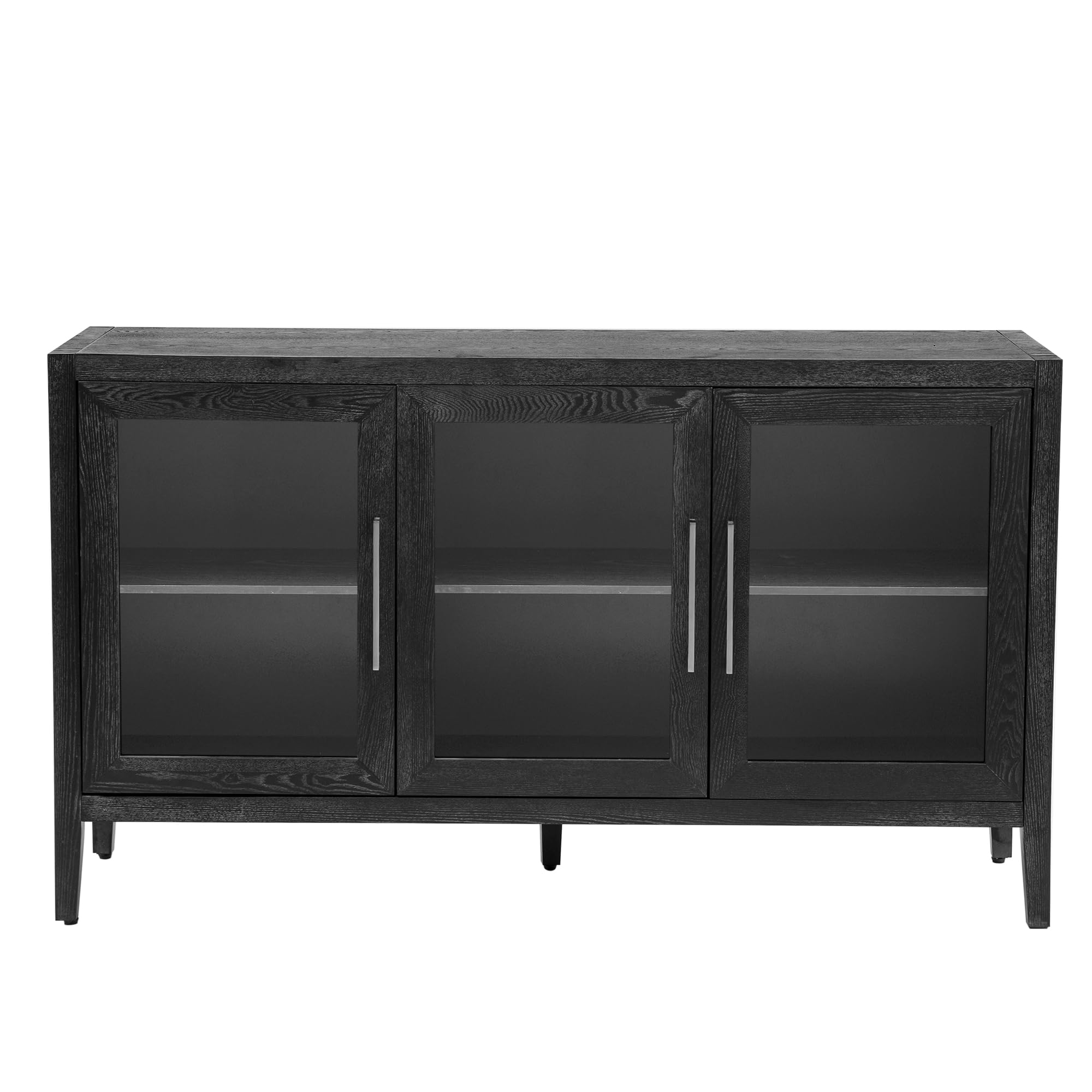 Merax Black Wood Sideboard Buffet Cabinet with Storage & 3 Tempered Glass Doors, Adjustable Shelves - Perfect for Living Room, Dining Room & Kitchen Storage Furniture