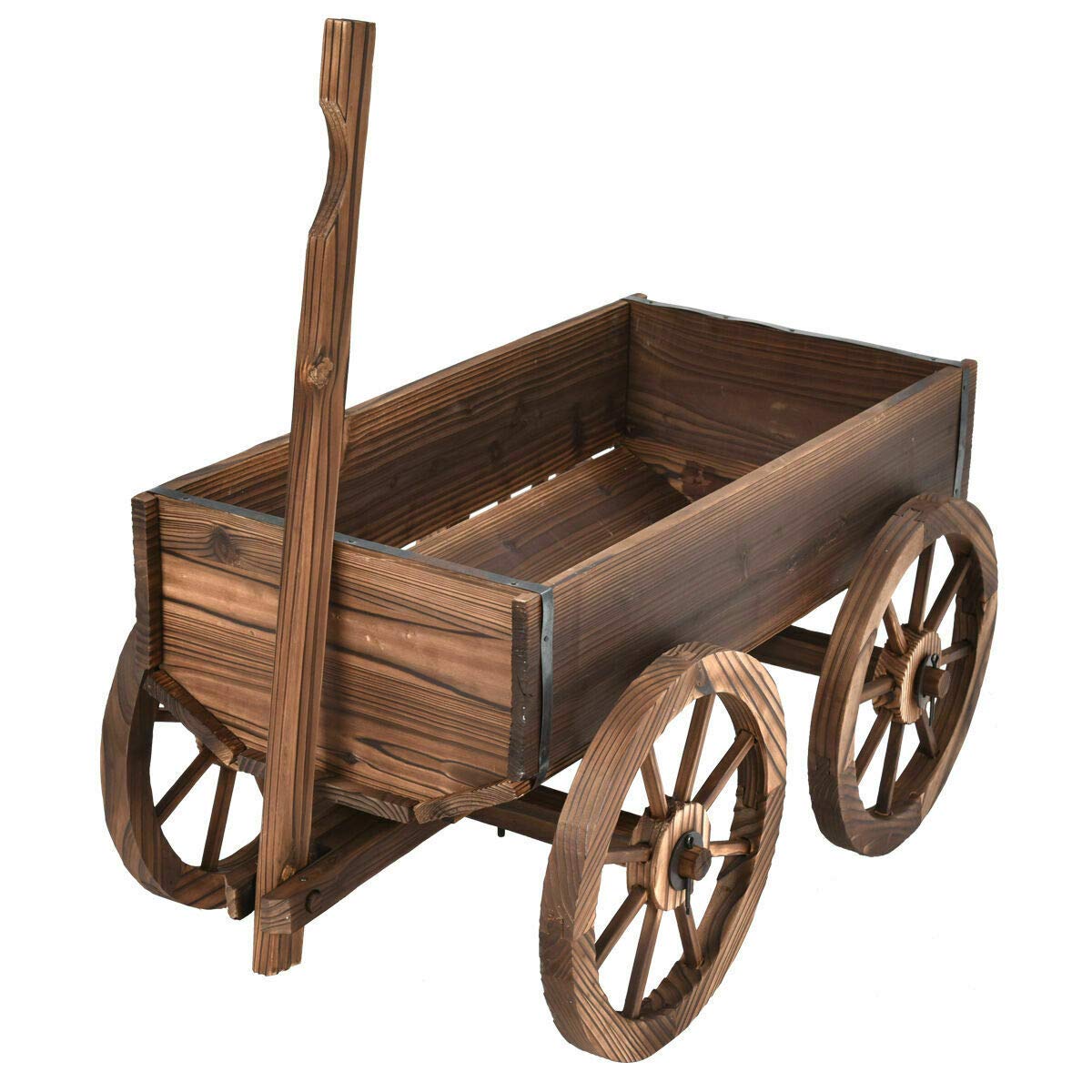 Wooden Wagon Flower Planter with Wheels - Rustic Garden Decor for Outdoor Plants, Flowers & Herbs | Perfect for Patio, Yard & Farmhouse Style Gardens