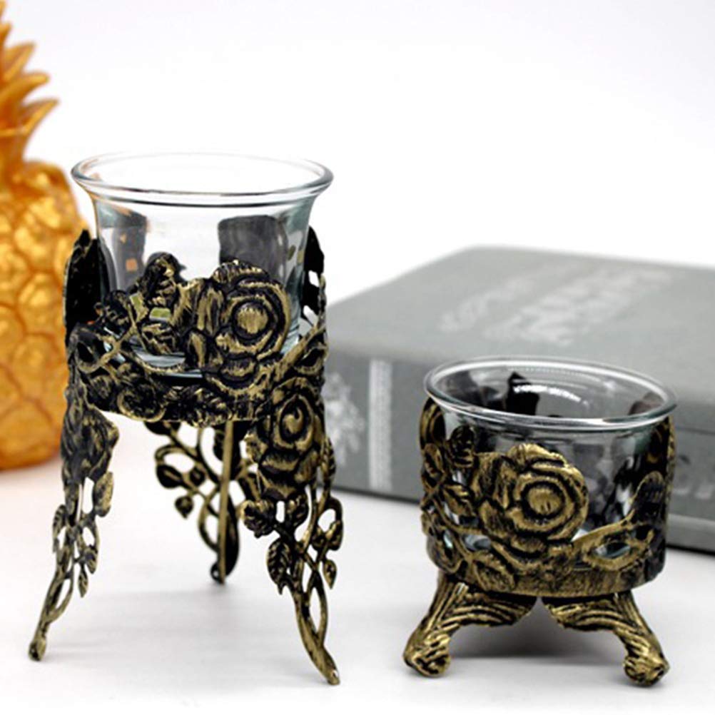 ARTIBETTER 2-Pack Metal Tea Light Holders - Elegant Rose Design Hollow Candle Cups for Home Decor, Wedding Centerpieces & Romantic Ambiance