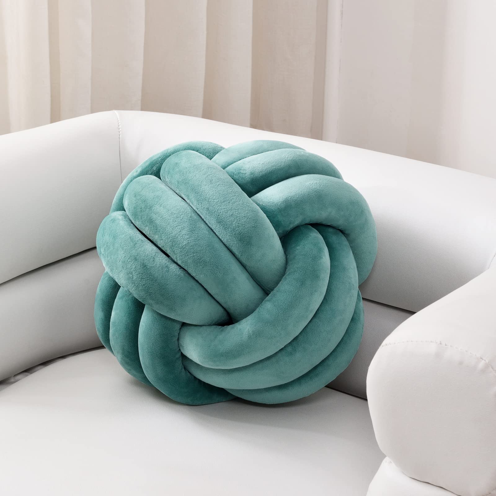 Soft Knot Ball Pillows - Round Throw Pillow Cushion for Home Decor, Plush Knotted Pillow Handmade in Teal (13.7 Inches) - Perfect for Sofa, Bed, Nursery & Cozy Living Room Accents
