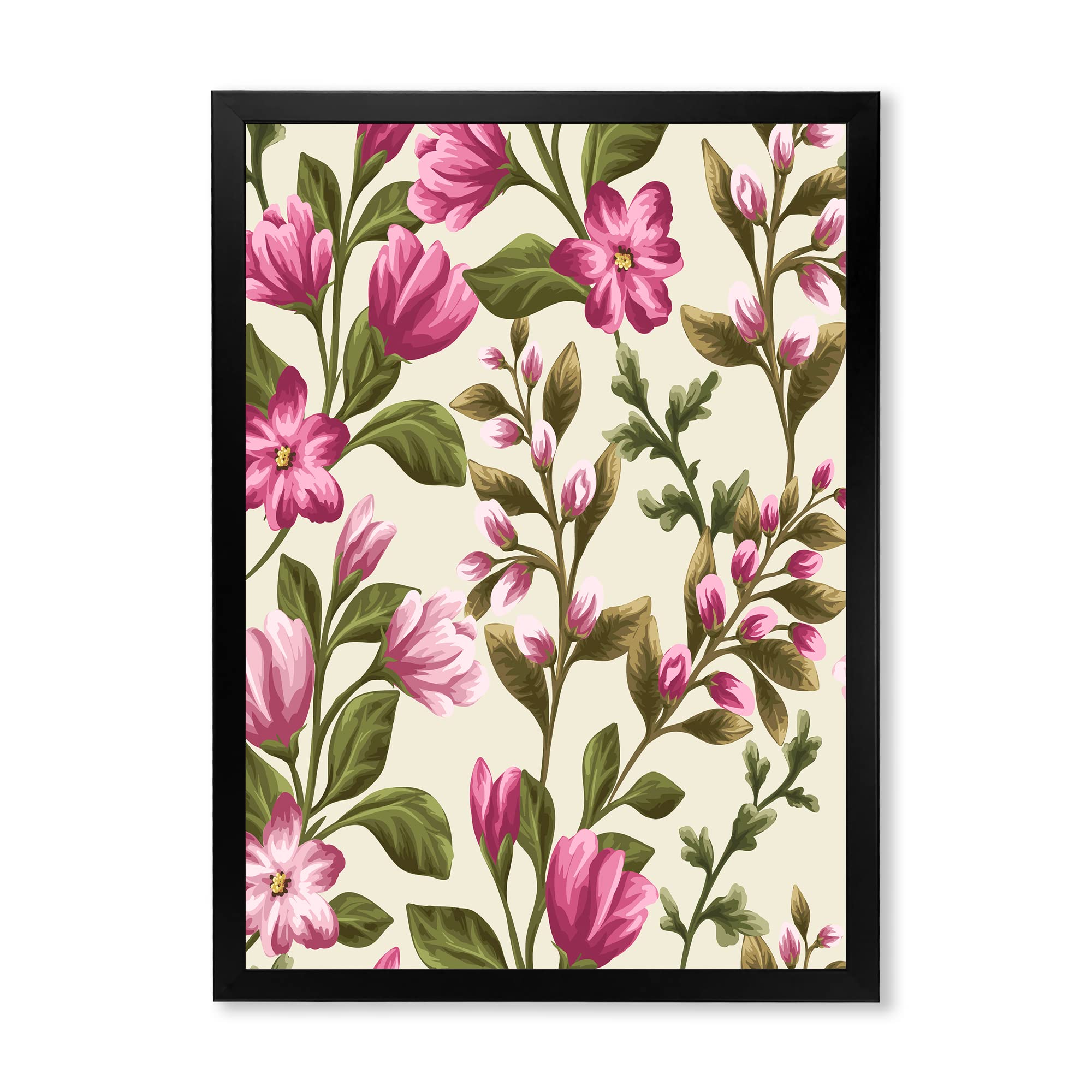 Vintage Pink Wildflowers Framed Wall Art - Traditional Floral Home Decor for Living Room, Bedroom & Office - Perfect Gift for Housewarming & Holidays
