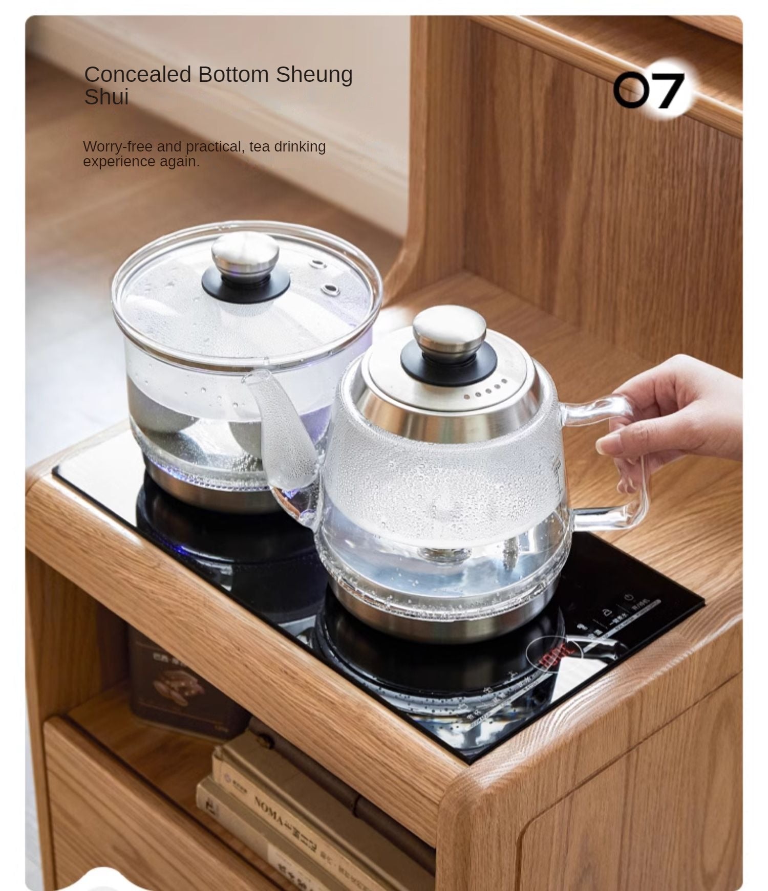 Premium Oak & Black Walnut Solid Wood Tea Cabinet with Removable Tea Maker - Perfect for Tea Storage and Brewing in Living Rooms, Kitchens, or Tea Rooms