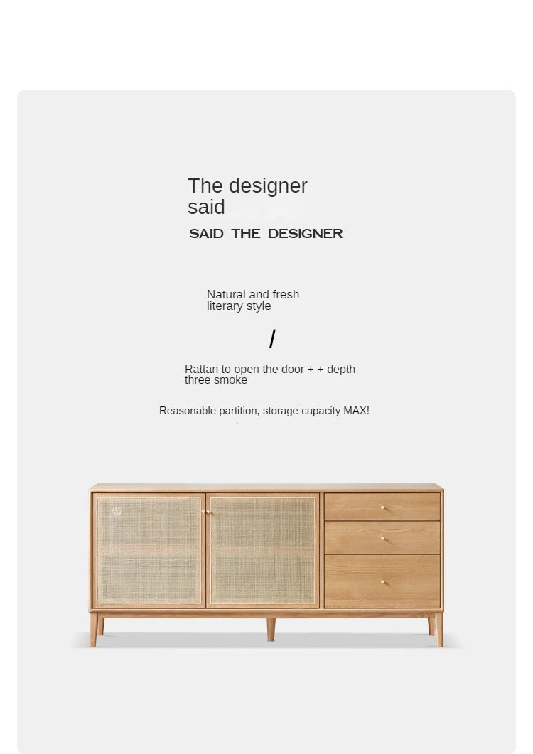 Oak Solid Wood Rattan Modern Sideboard Buffet Cabinet - Stylish Storage for Dining Room, Living Room & Entryway