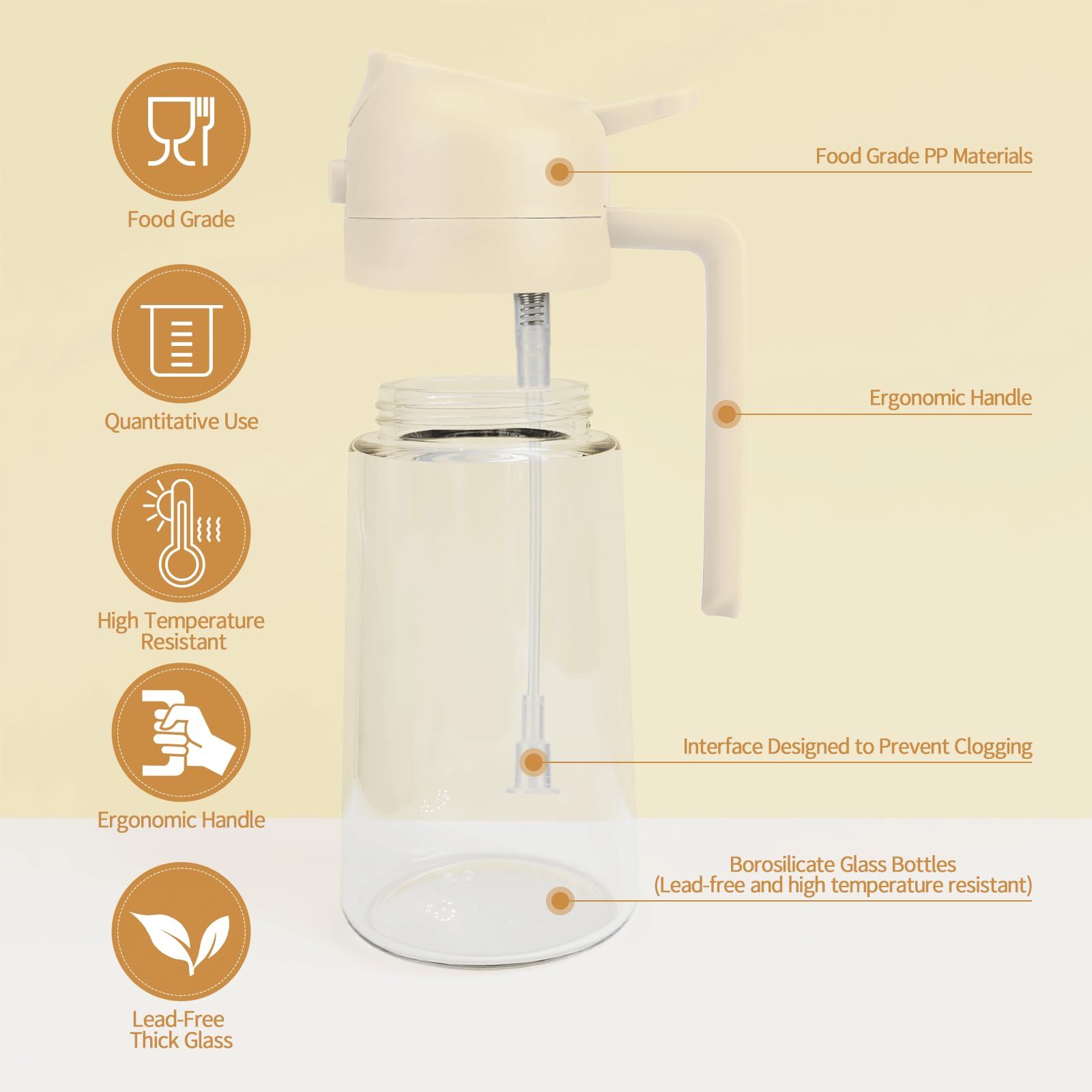 16oz/470ml Glass Oil Dispenser & Sprayer - Premium Olive Oil Pourer for Kitchen, Air Fryer, Cooking, Salad, BBQ - Drizzle Control & Leak-Proof Design (White) - Perfect for Healthy Cooking, Baking & Meal Prep