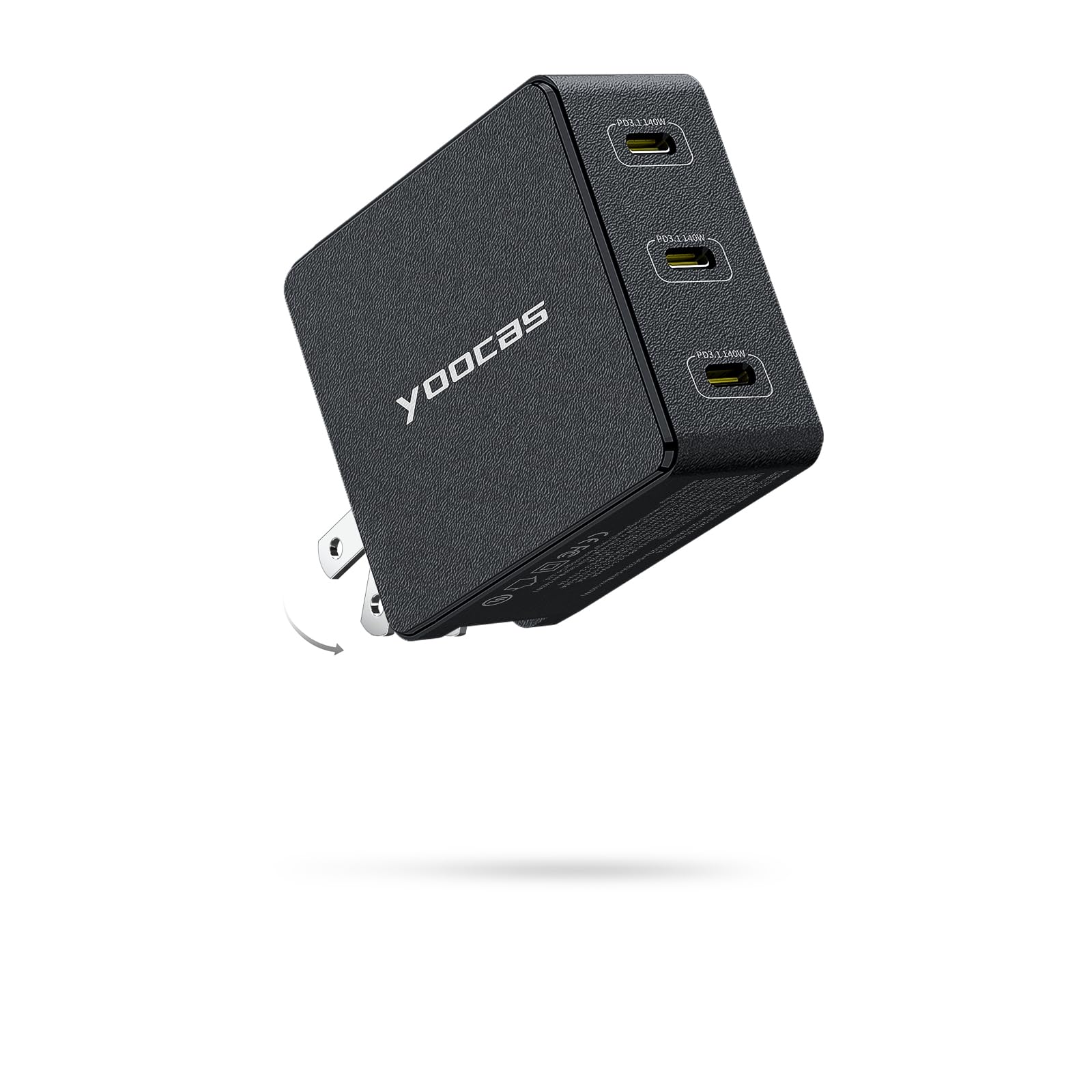 140W USB C GaN Charger PD3.1 Fast Charging, 3-Port Foldable Wall Charger for Laptop (MacBook Air/Dell/Lenovo/Chromebook), Tablet (iPad Pro), Phone (iPhone 15/14/Pro, Galaxy S22/21, Pixel) - Compact Travel & Home Office Charging Solution (Black)