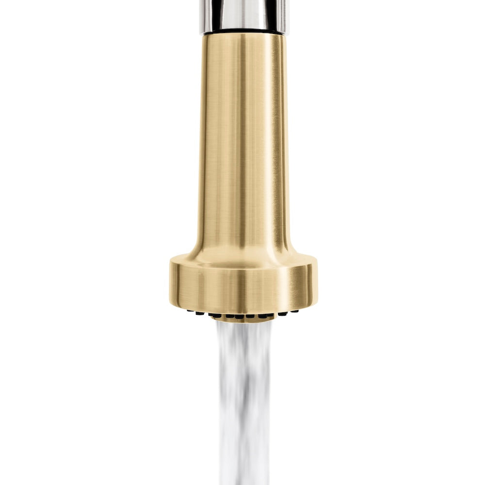 ZLINE Autograph Edition Apollo Pull Down Spring Single Handle Kitchen Faucet in Brushed Nickel & Champagne Bronze - Modern High Arc Design for Easy Dishwashing & Food Prep (APL KF ZBNCB)