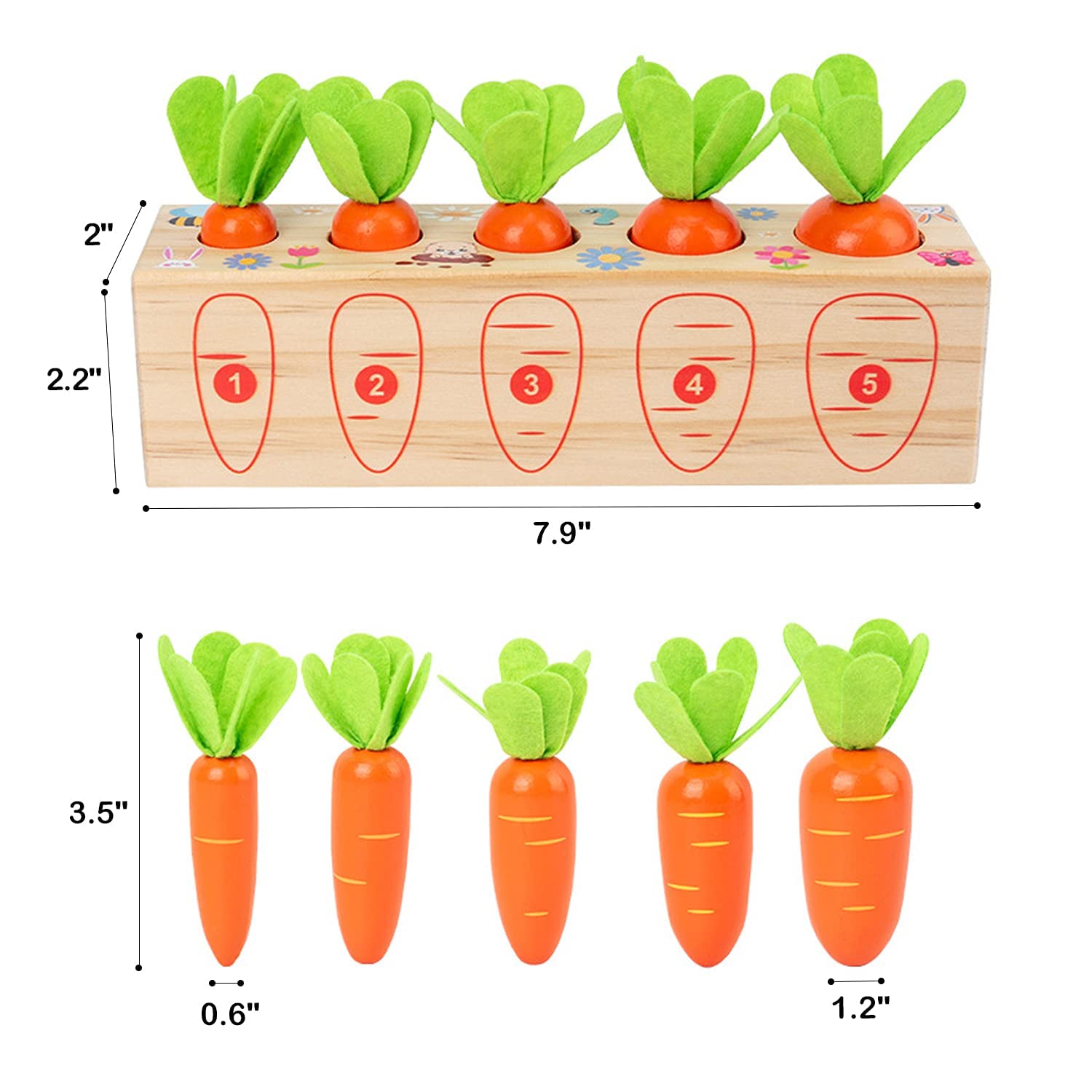 Montessori Wooden Carrot Shape Sorting & Matching Game - Fine Motor Skills Learning Toy for Toddlers 1-3 Years Old | Preschool Educational Gift for Boys & Girls | Perfect for Classroom, Daycare & Homeschooling Activities