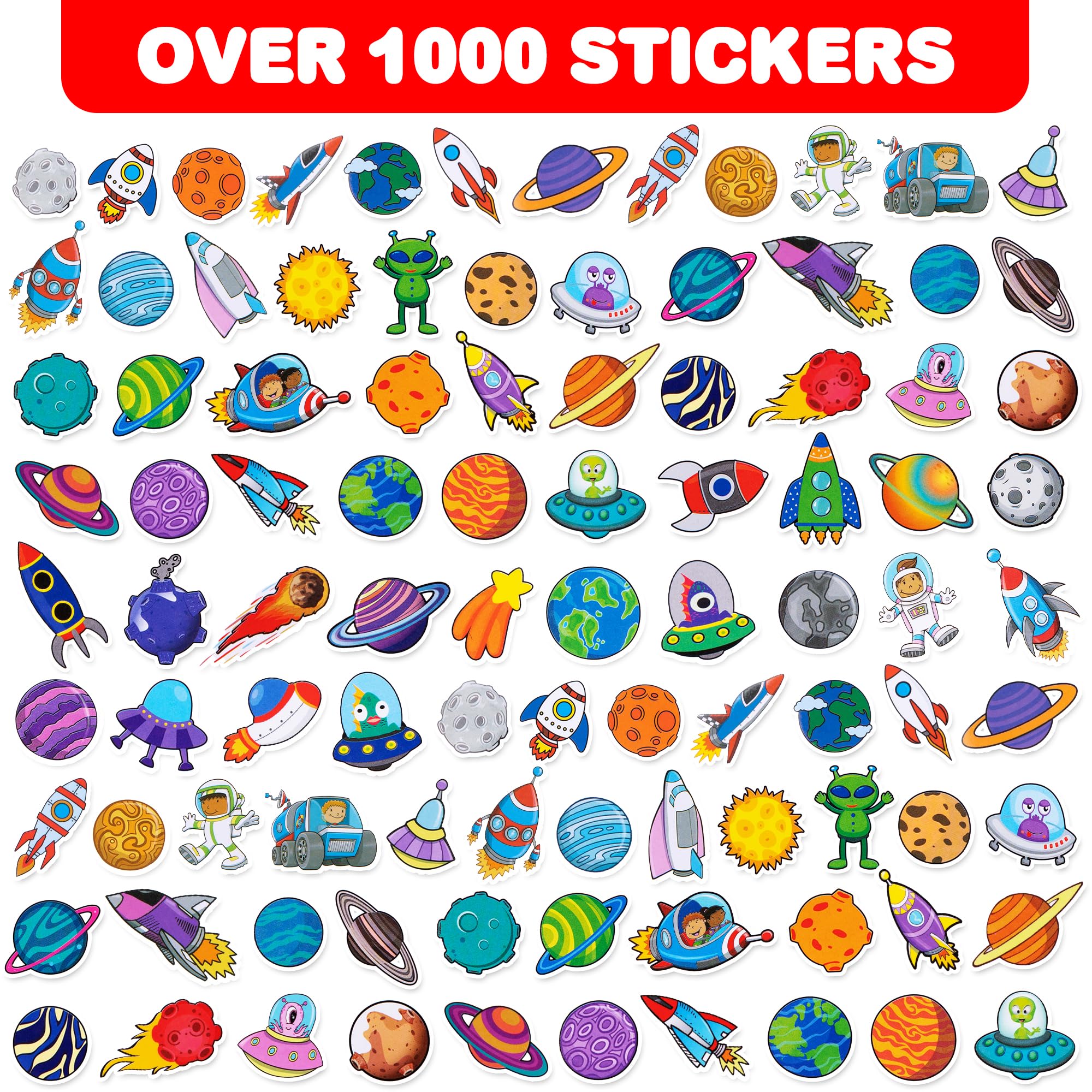 ArtCreativity Space Stickers for Kids - 1000+ Bulk Galaxy Stickers for Boys & Girls | Space-Themed Arts & Crafts Supplies, Party Favors & Goodie Bag Fillers | Perfect for School Projects, Birthday Parties & DIY Decorations