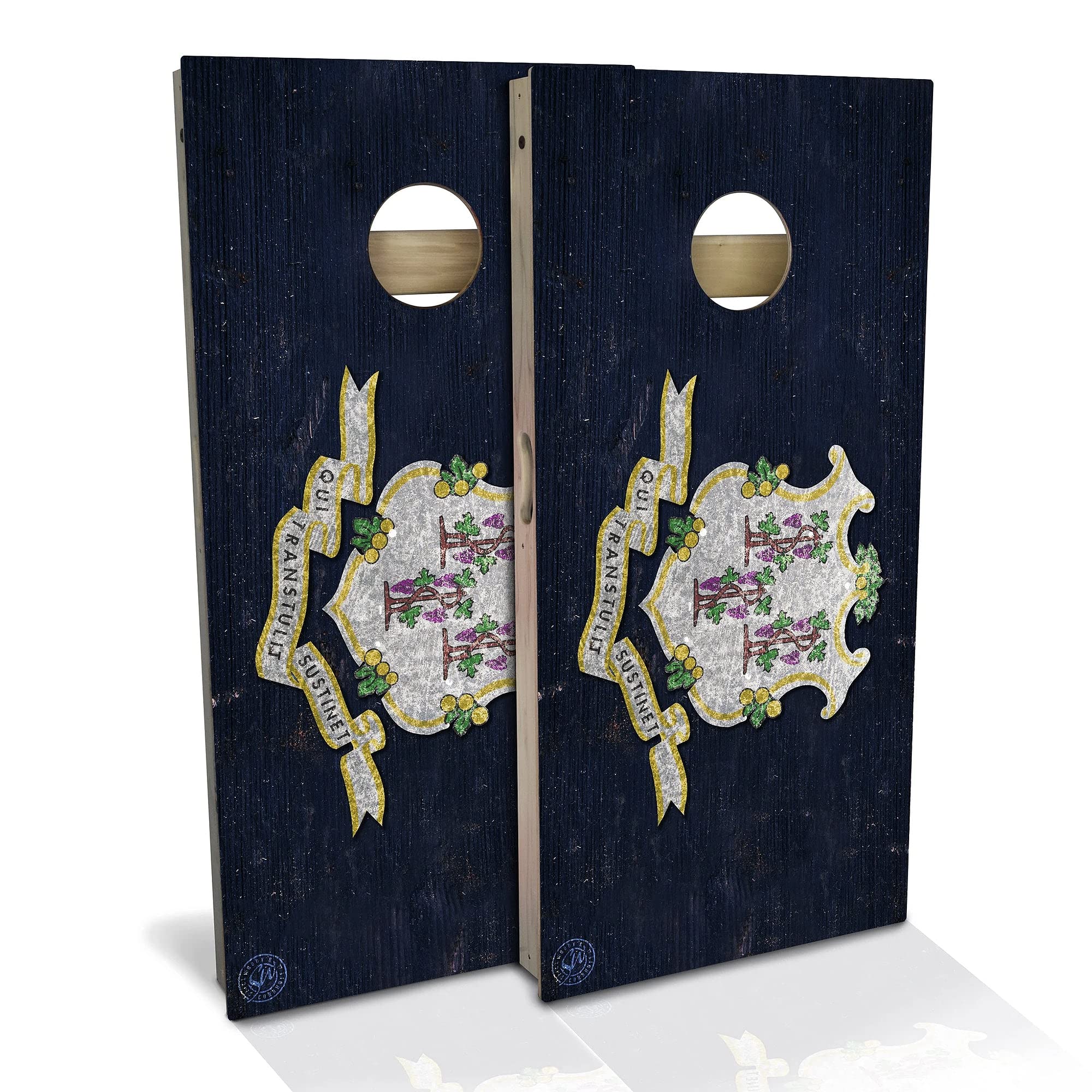 Skip's Garage Connecticut Flag Cornhole Board Set - 2 Boards & 8 Bags - Custom Size & Accessories - Perfect for Backyard Parties, Tailgating & Outdoor Games